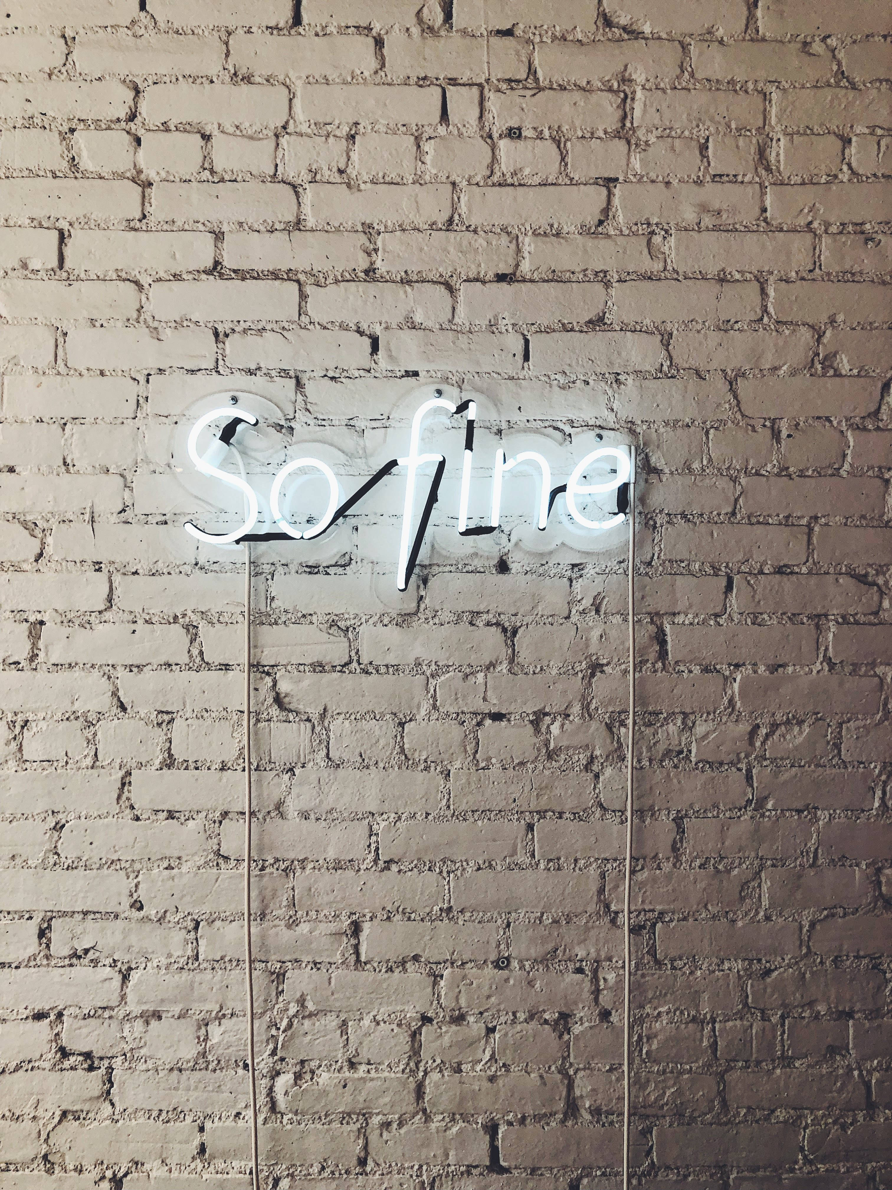 So fine, white neon sign, textured white brick wall, 4K Phone Wallpaper