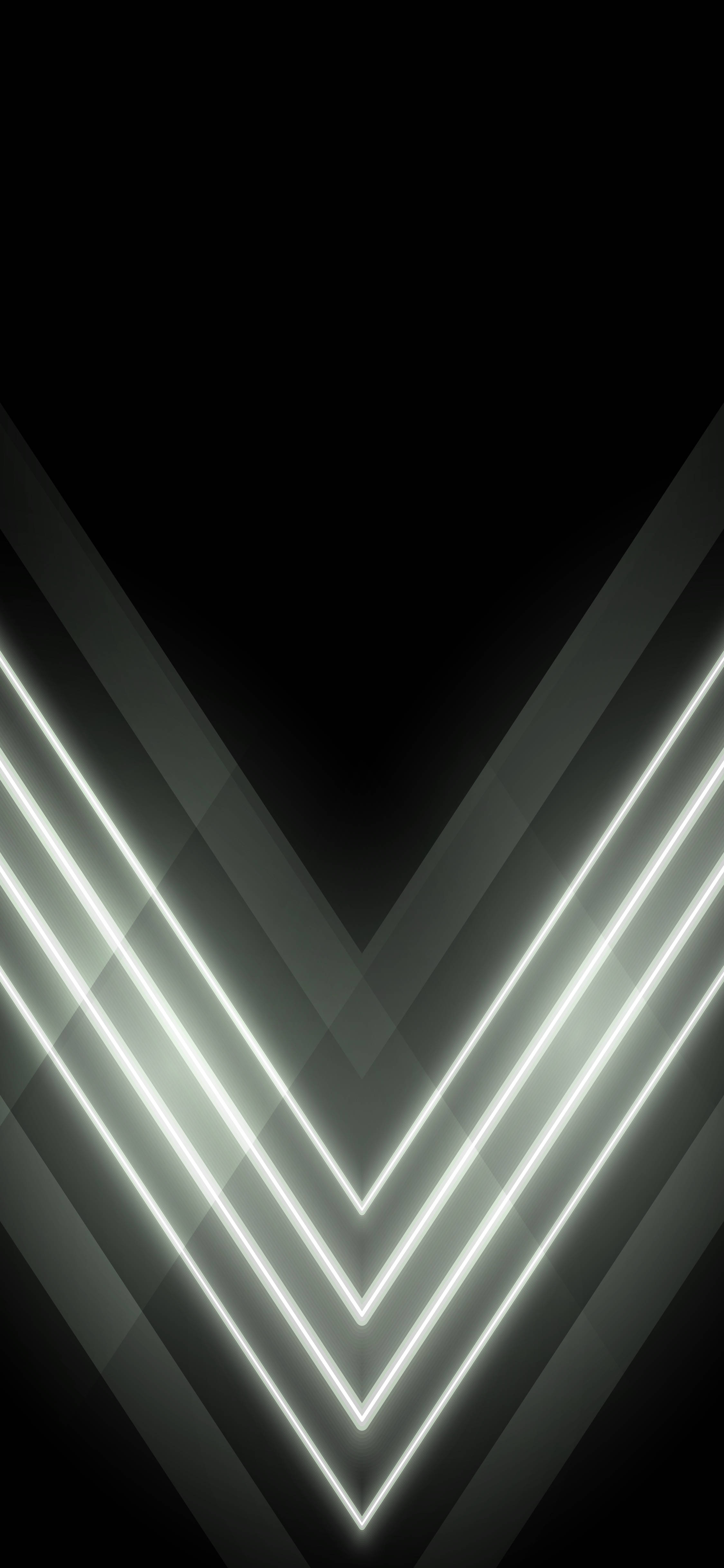 White Neon Aesthetic, V-shaped neon light streaks, deep black background, 4K Phone Wallpaper