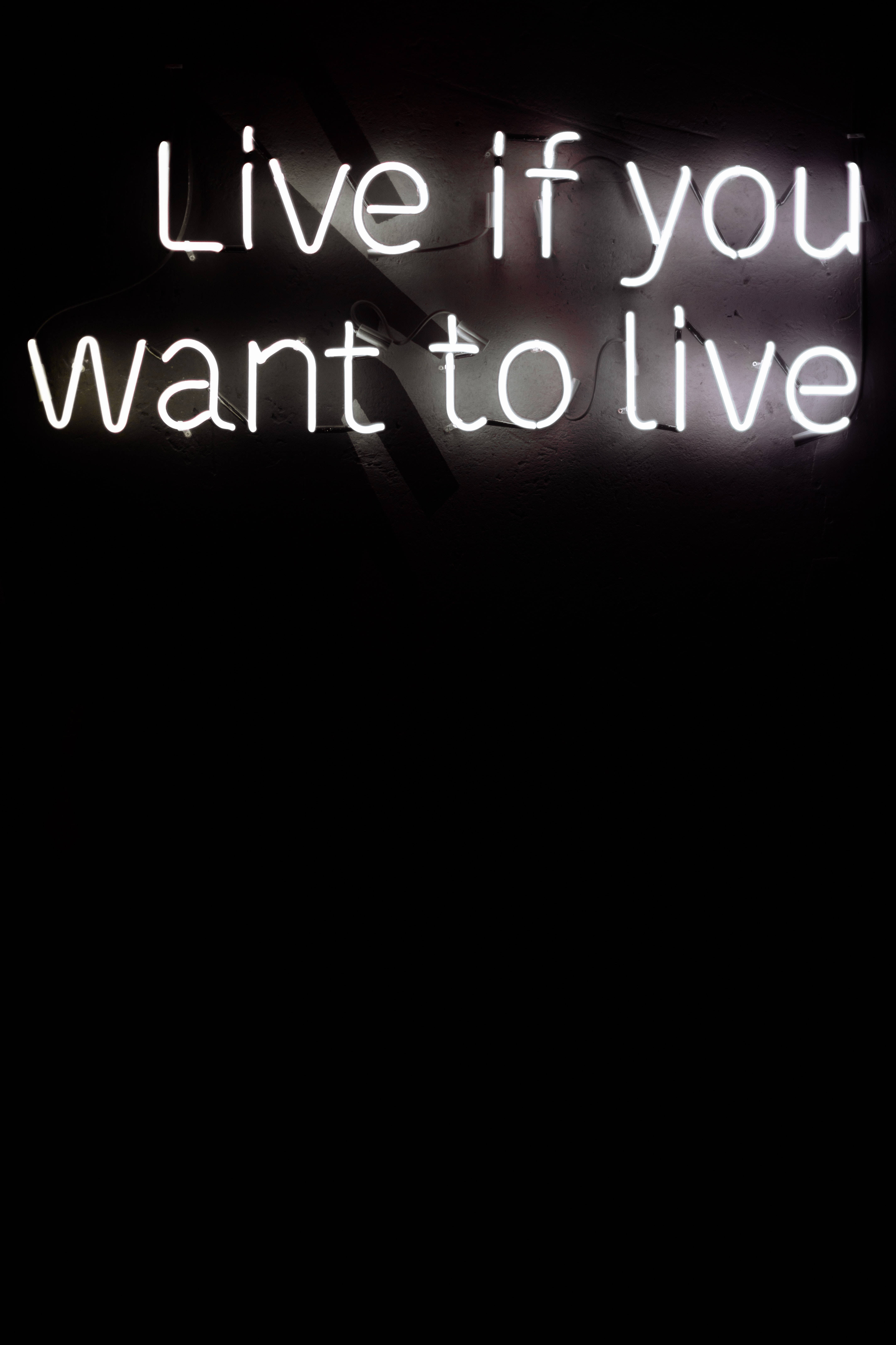 Live if you want to live, white neon sign, dark wall, 5K Phone Wallpaper