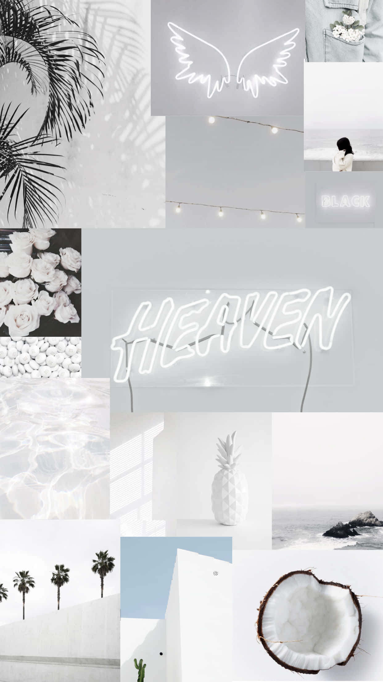 palm trees, neon wings, pineapple, Full HD Phone Wallpaper