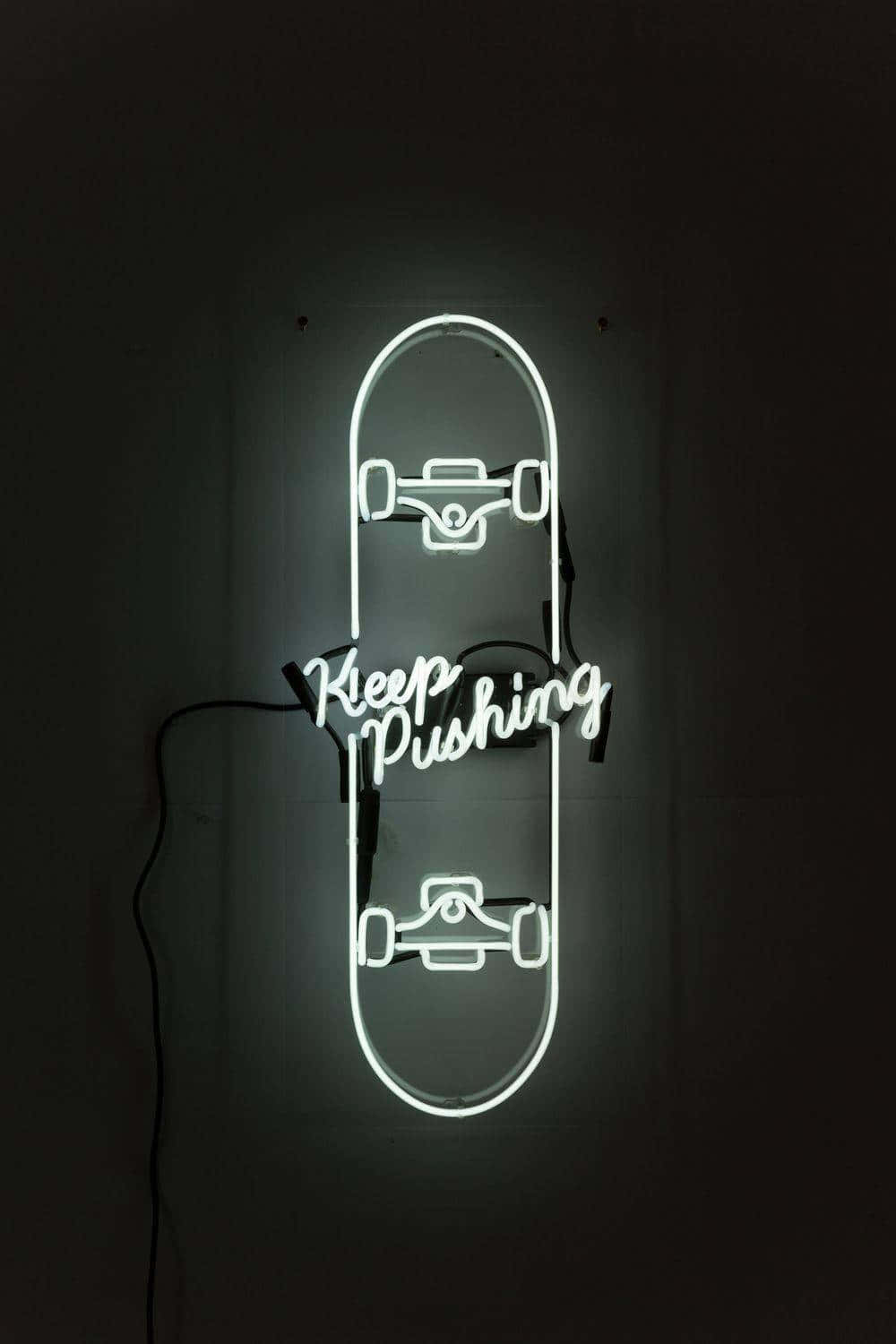 white neon, skateboard, Keep Pushing, HD Phone Wallpaper