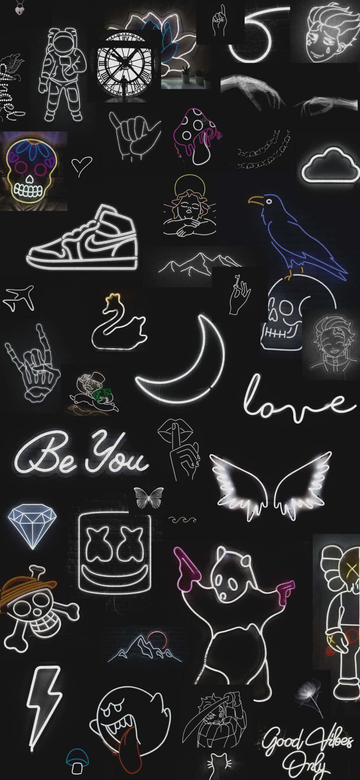 White Neon, neon glow, pop culture icons, 2K Phone Wallpaper