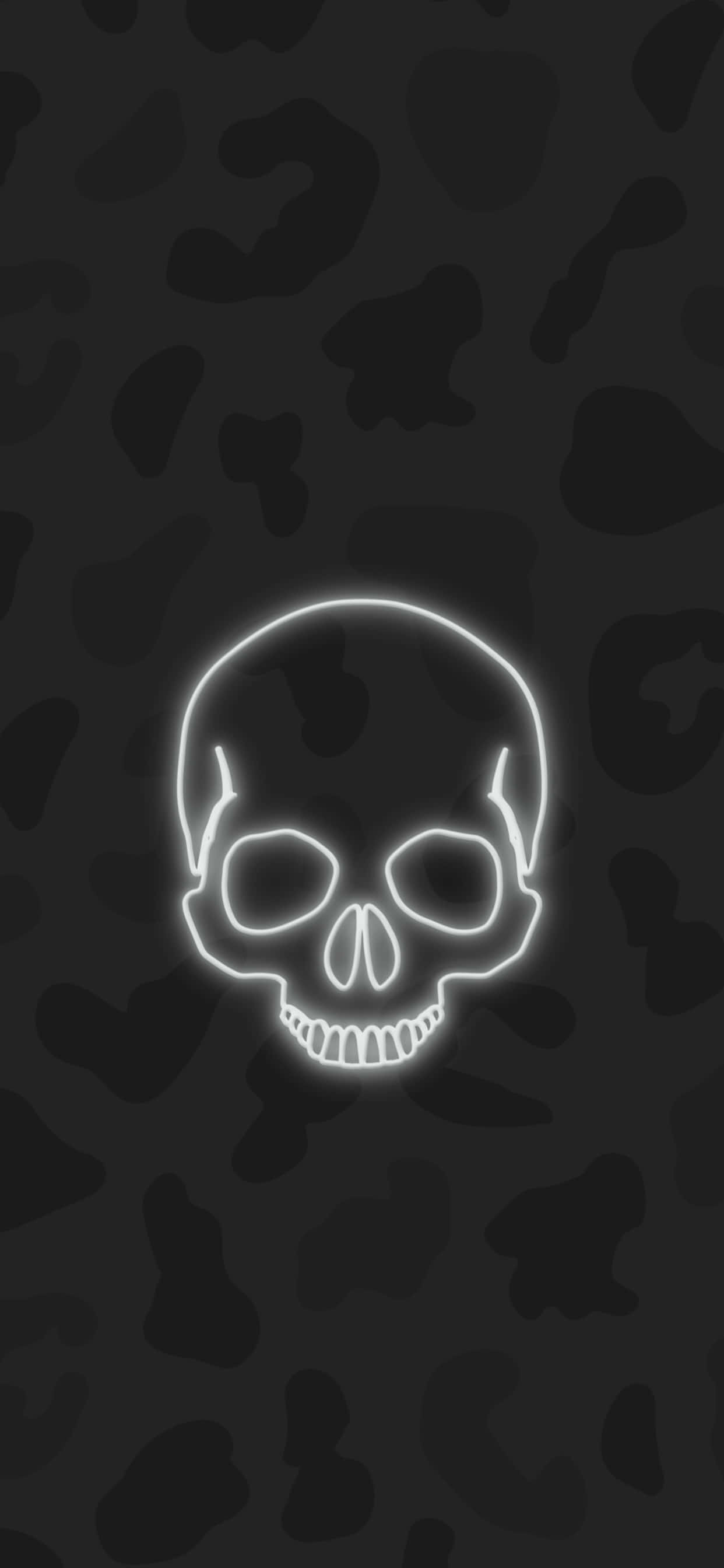 neon skull, black background, dark gray leopard print background, 2K Phone Wallpaper