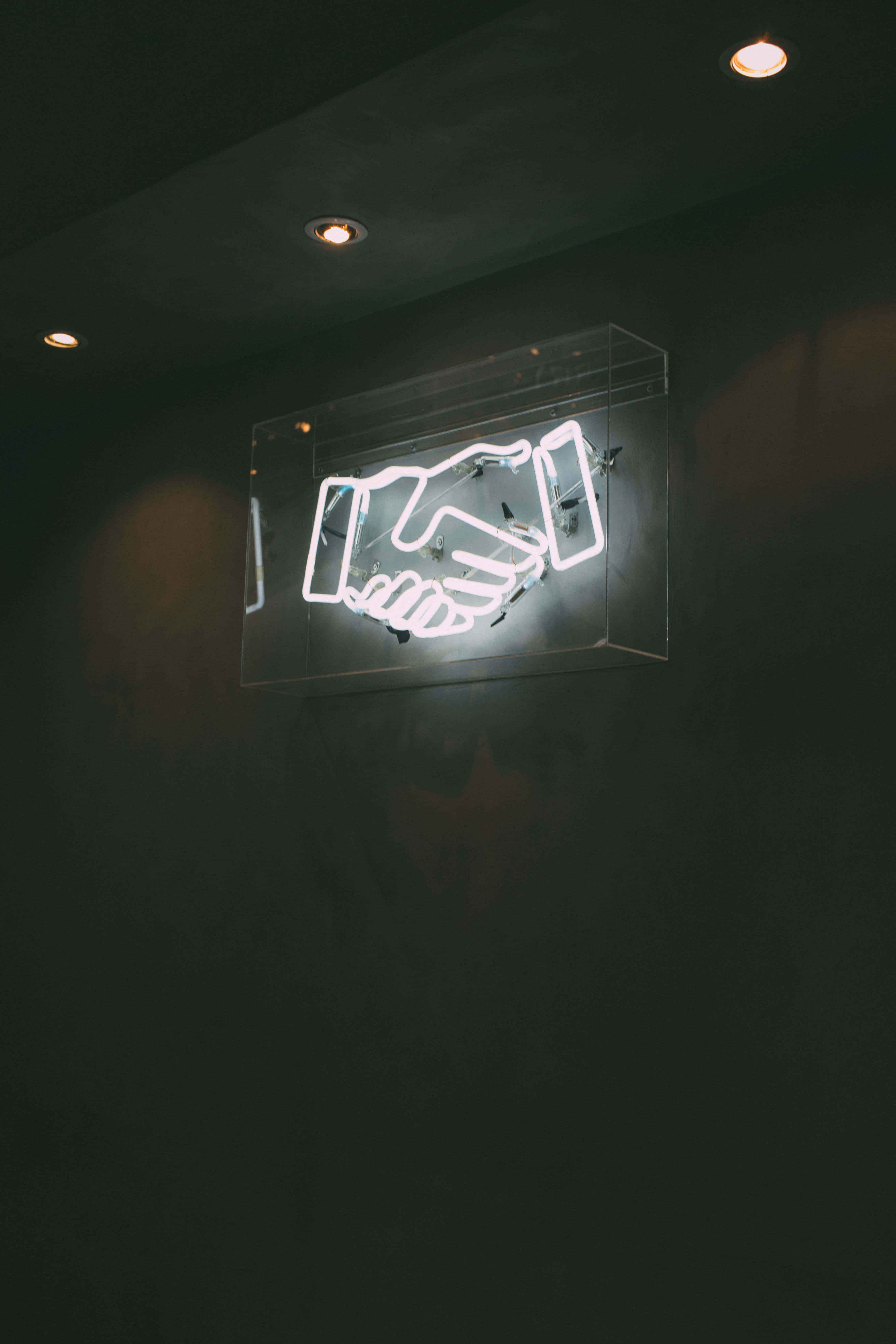 White Neon, glowing white neon sign, two hands shaking, 5K Phone Wallpaper