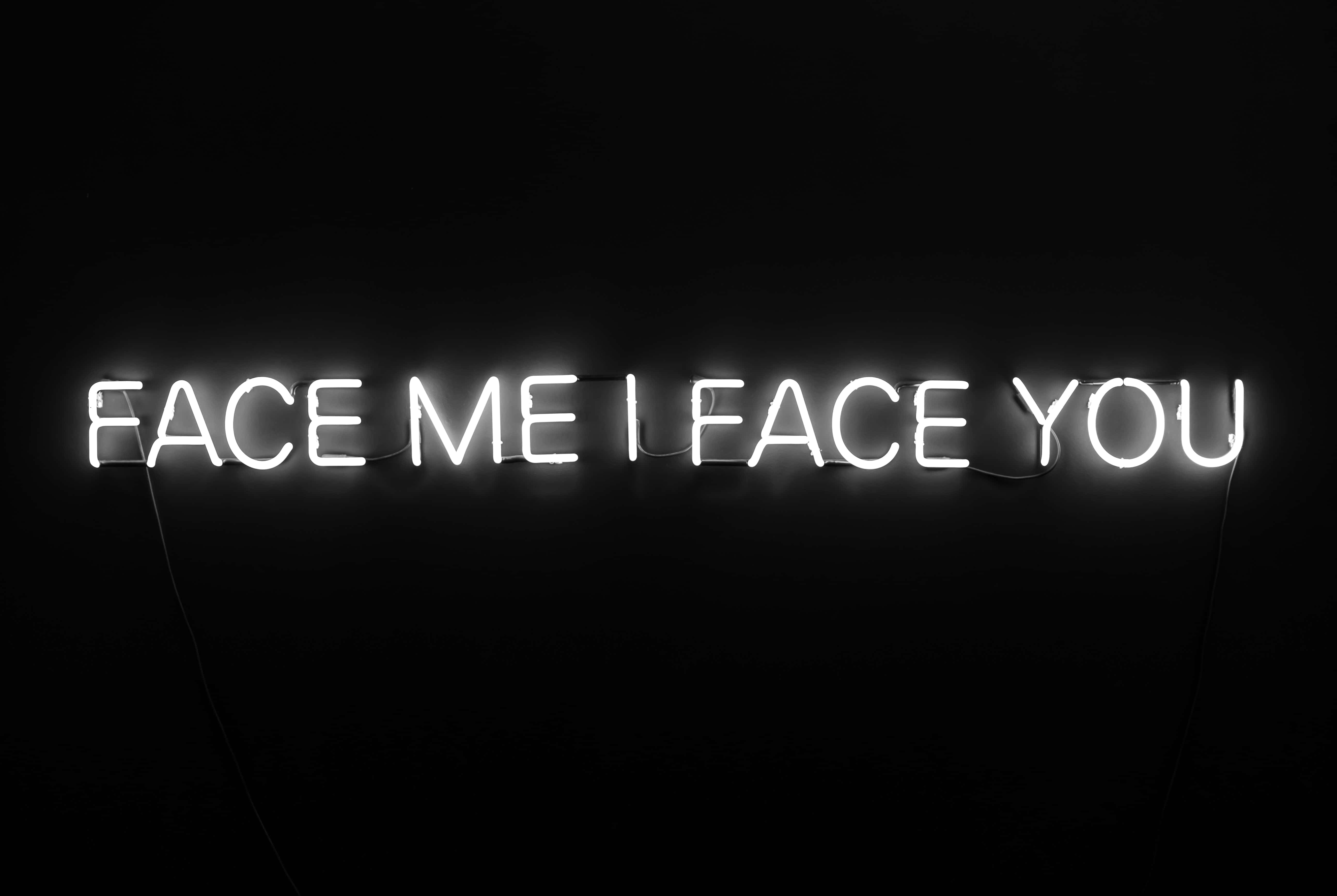 White Neon, face me i face you, glowing white neon sign, 5K Desktop Wallpaper