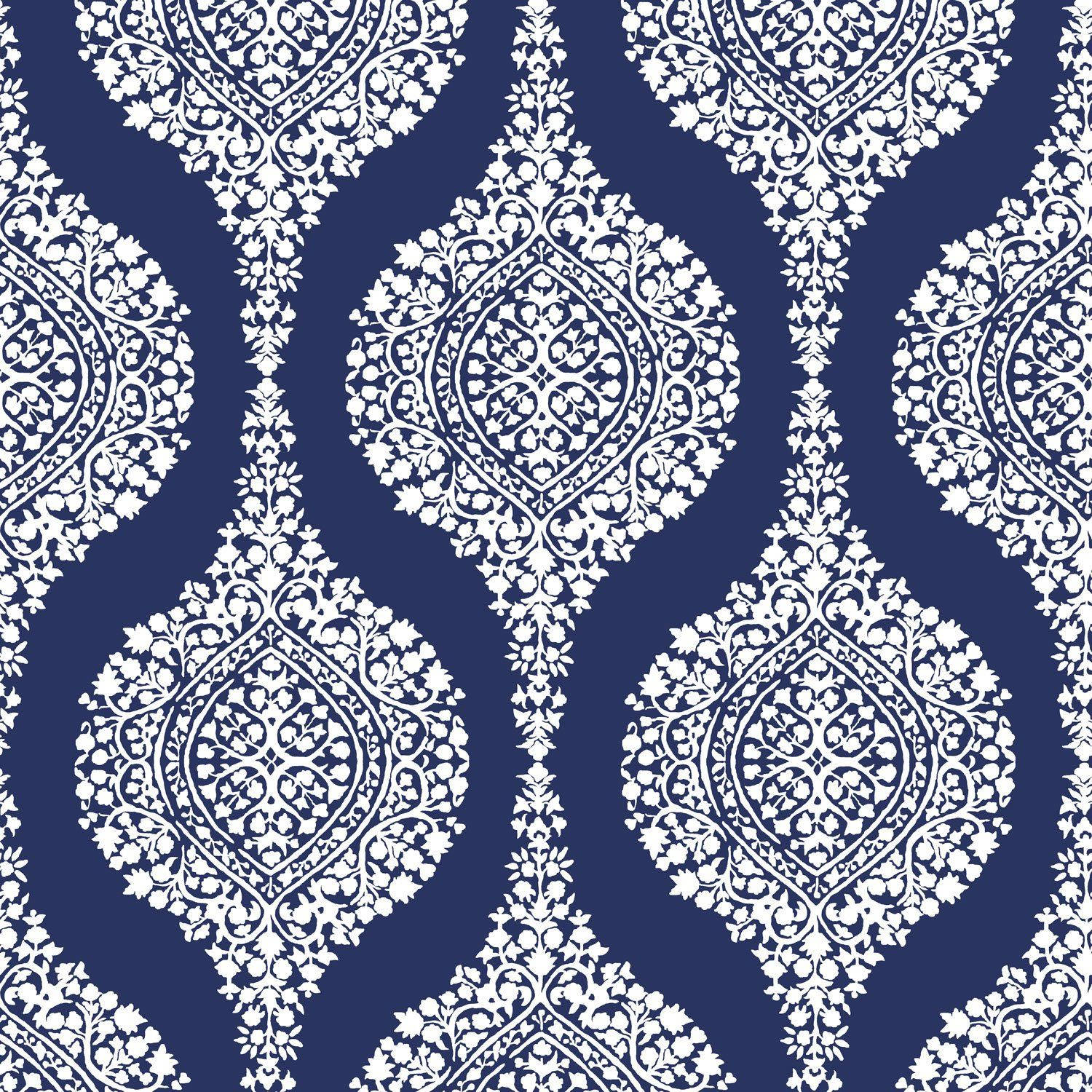 damask, navy blue, seamless ornamental design, HD Desktop Wallpaper