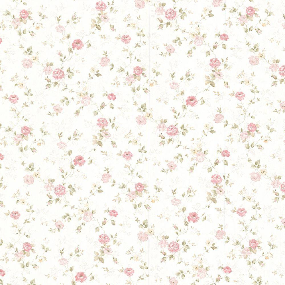 vintage floral wallpaper pattern, delicate pink roses, green vines, SD Desktop Wallpaper