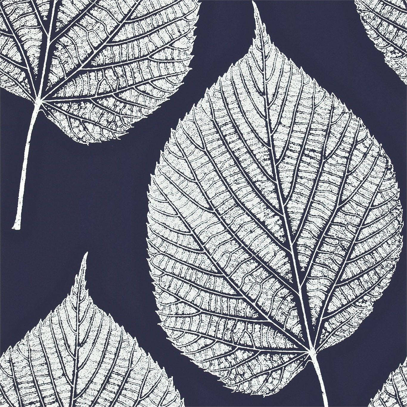 Oversized Leaves White Pattern, white detailed leaf silhouettes, deep navy blue background, HD Desktop Wallpaper