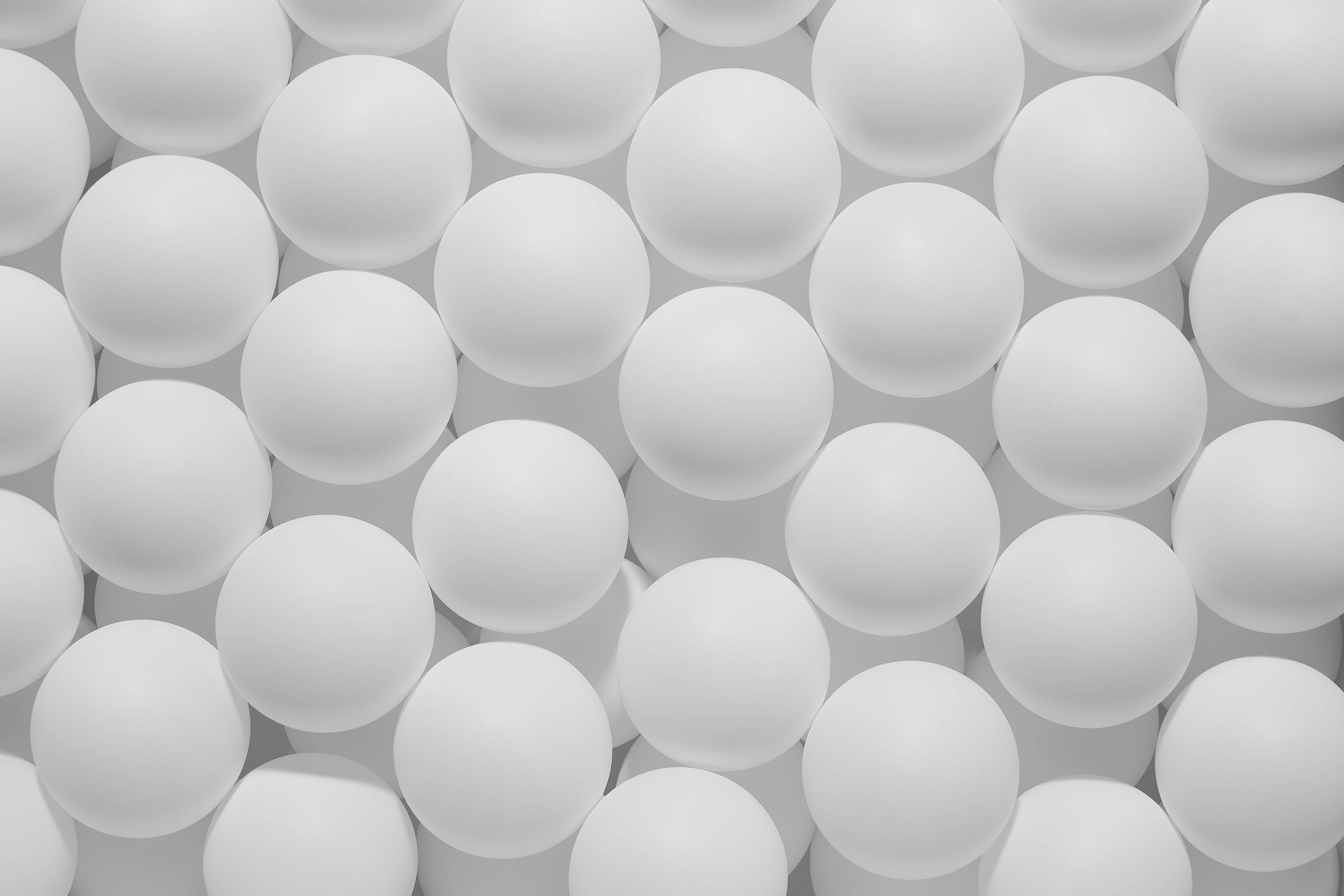 3D Balls, matte white spheres, minimalist geometric pattern, 5K Desktop Wallpaper