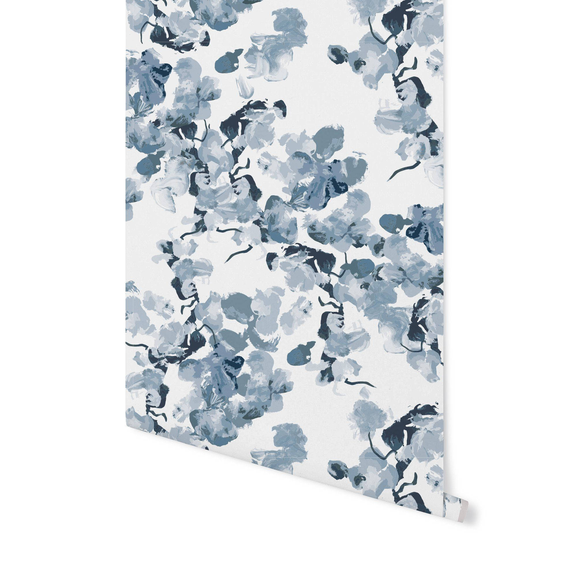floral botanical white pattern, blue floral brushstrokes, crisp white wallpaper, Full HD Desktop Wallpaper