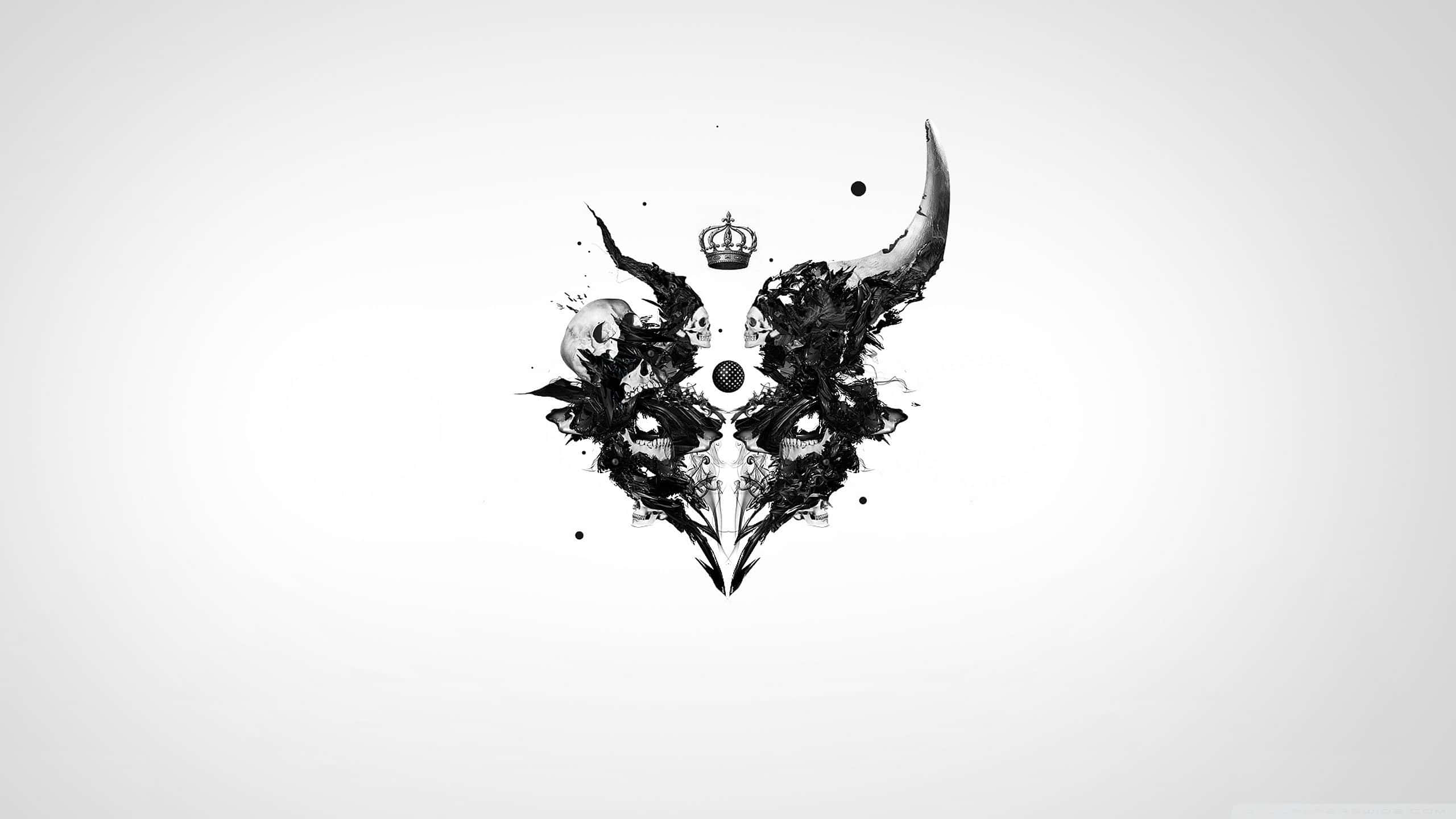 white background, black ink splatter, demonic skull, 2K Desktop Wallpaper