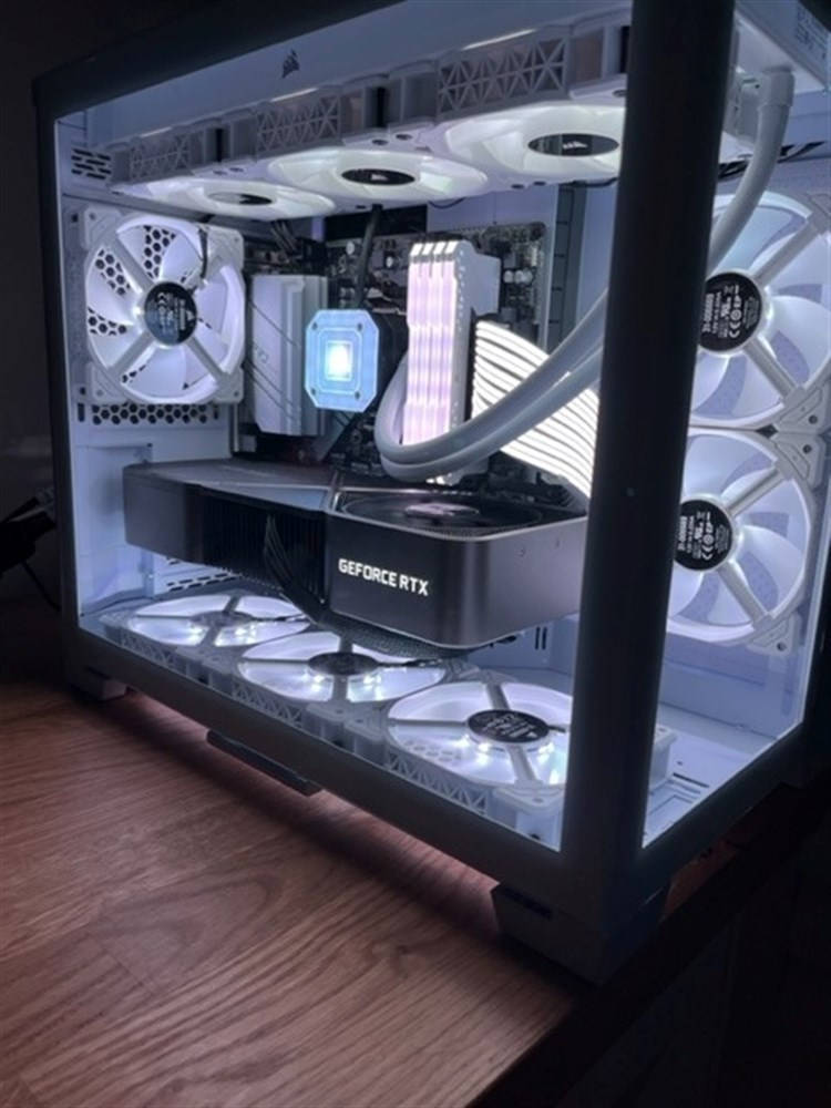 white pc, GeForce RTX graphics card, glowing white fans, SD Phone Wallpaper