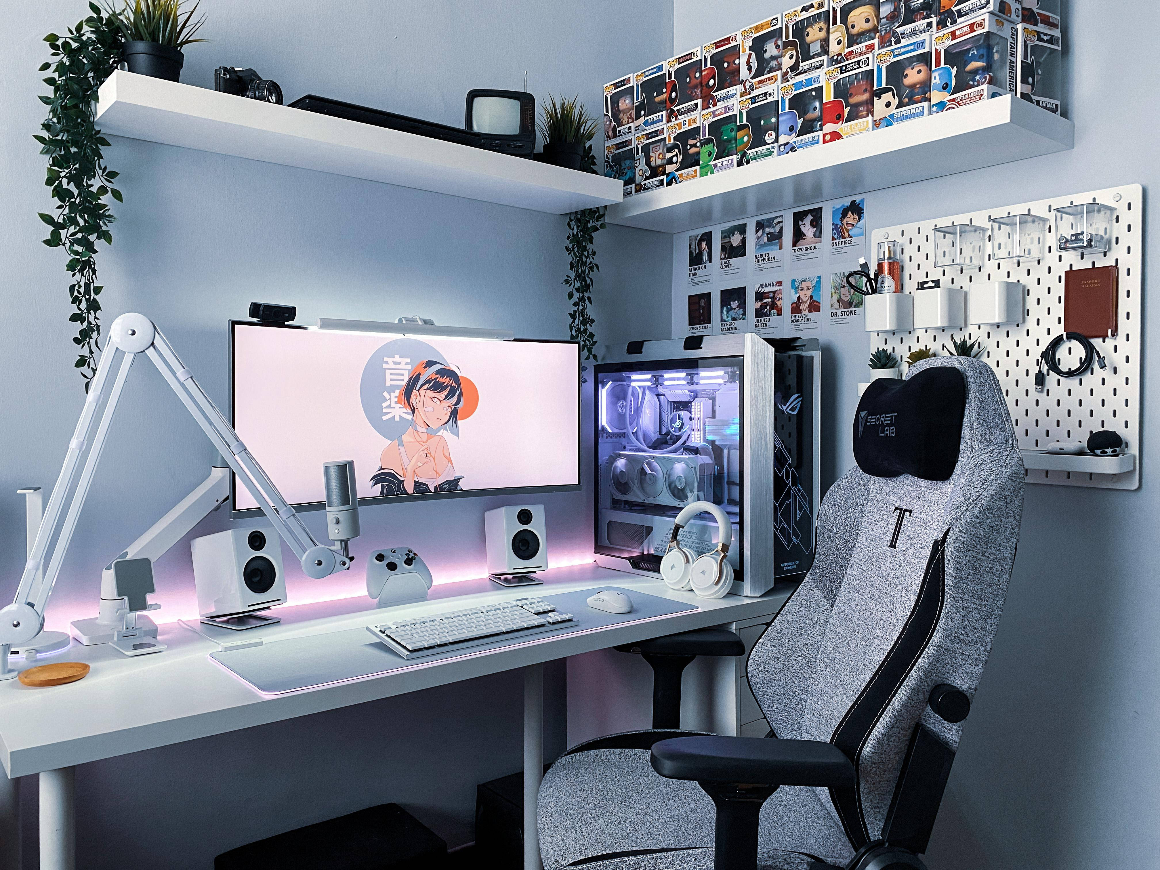 White PC, glowing monitor, anime wallpaper, 4K Desktop Wallpaper