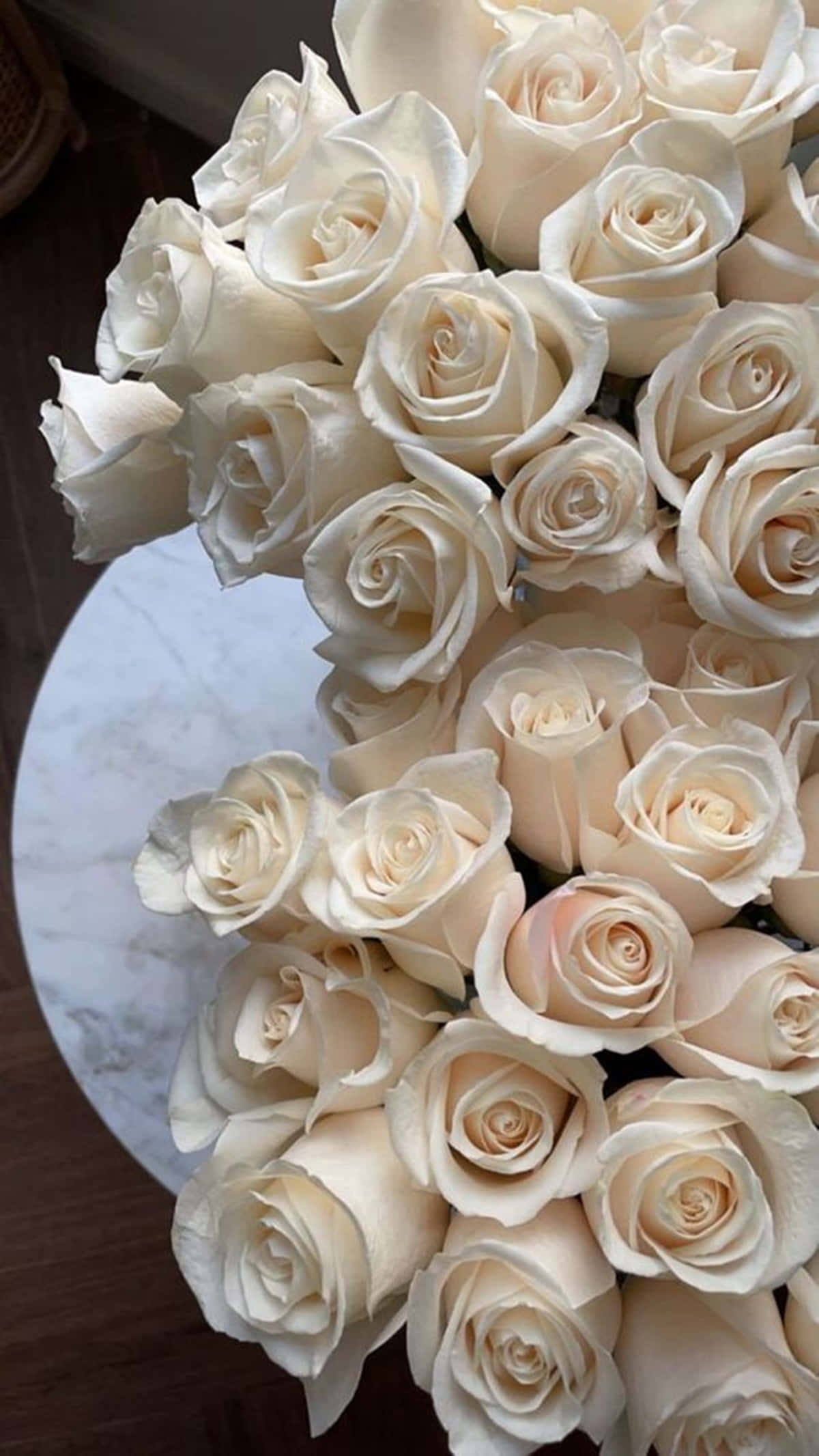 White Rose Aesthetic, creamy white roses, marble surface, Full HD Phone Wallpaper
