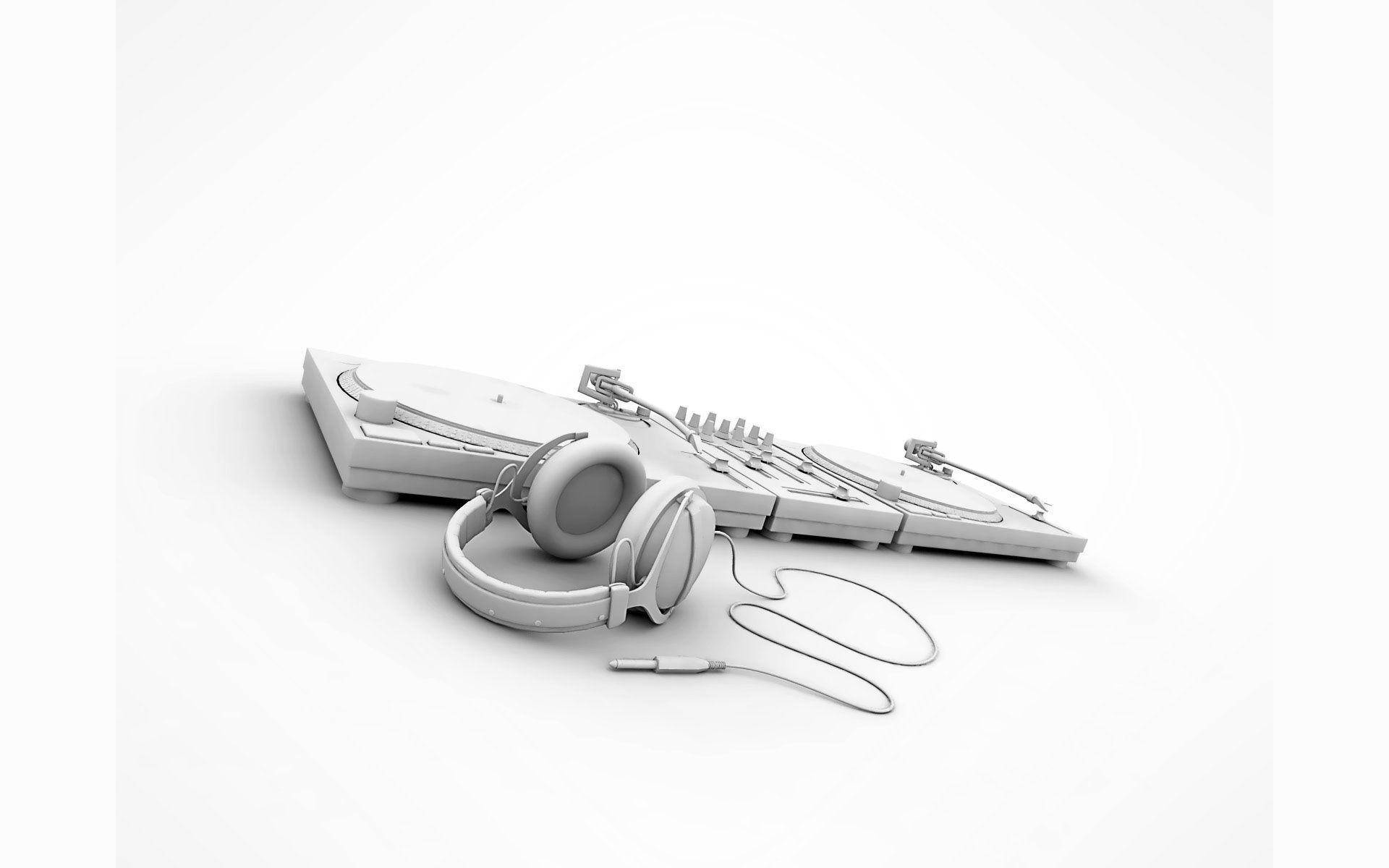 DJ Controller, Headphones, White Screen, Full HD Desktop Wallpaper