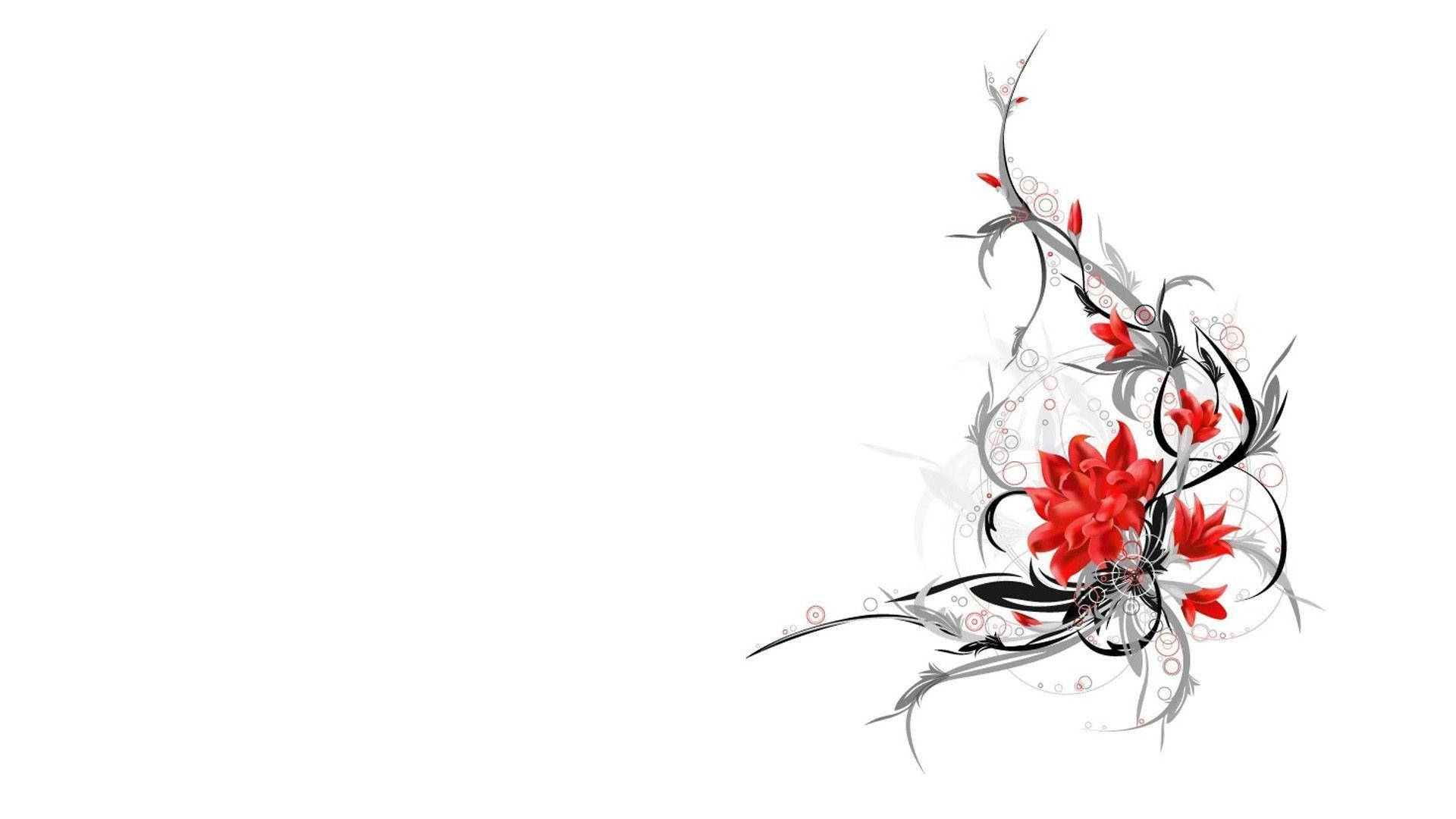 red floral design, black and gray swirling vines, circular patterns, Full HD Desktop Wallpaper