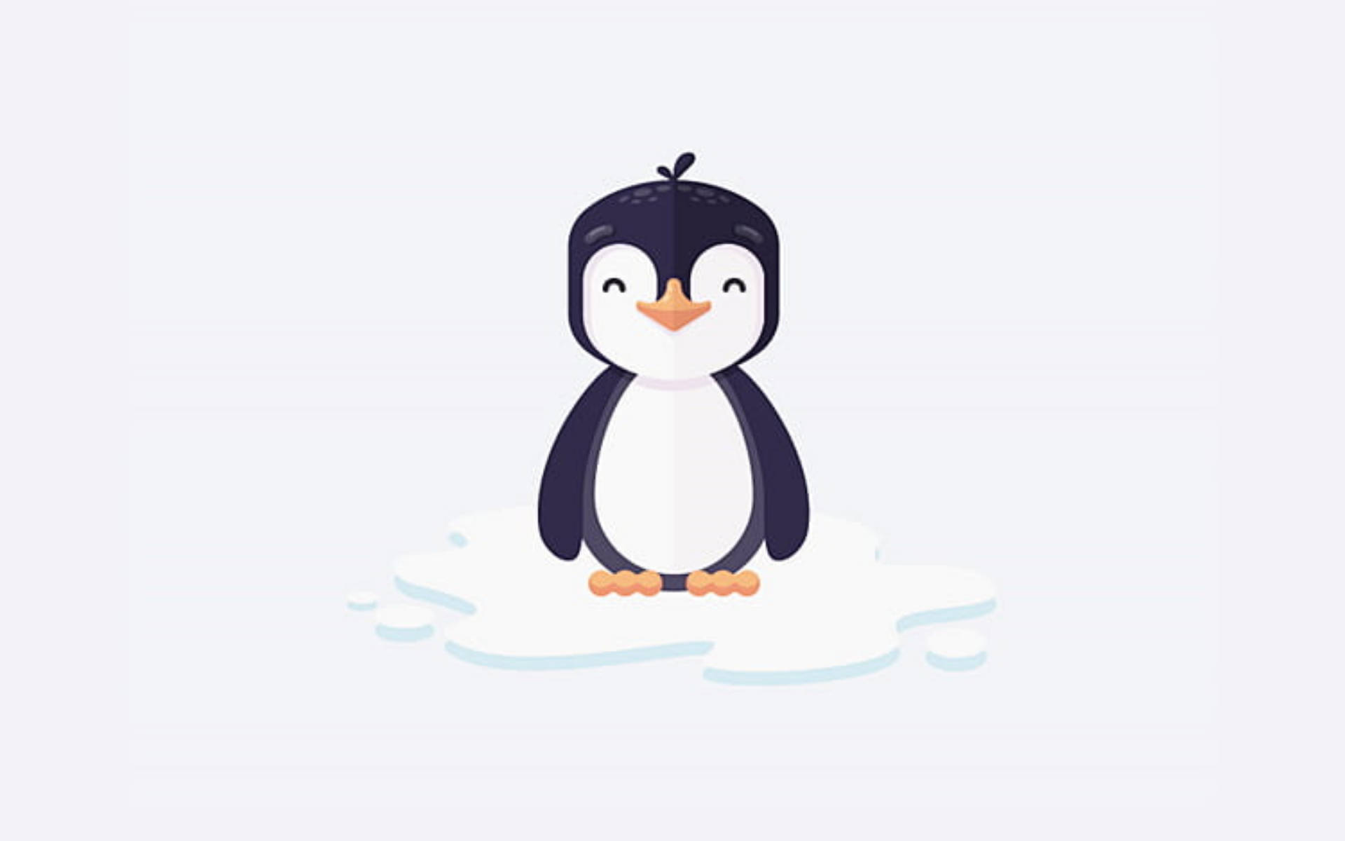 graphic penguin, white screen, small patch of snow, Full HD Desktop Wallpaper
