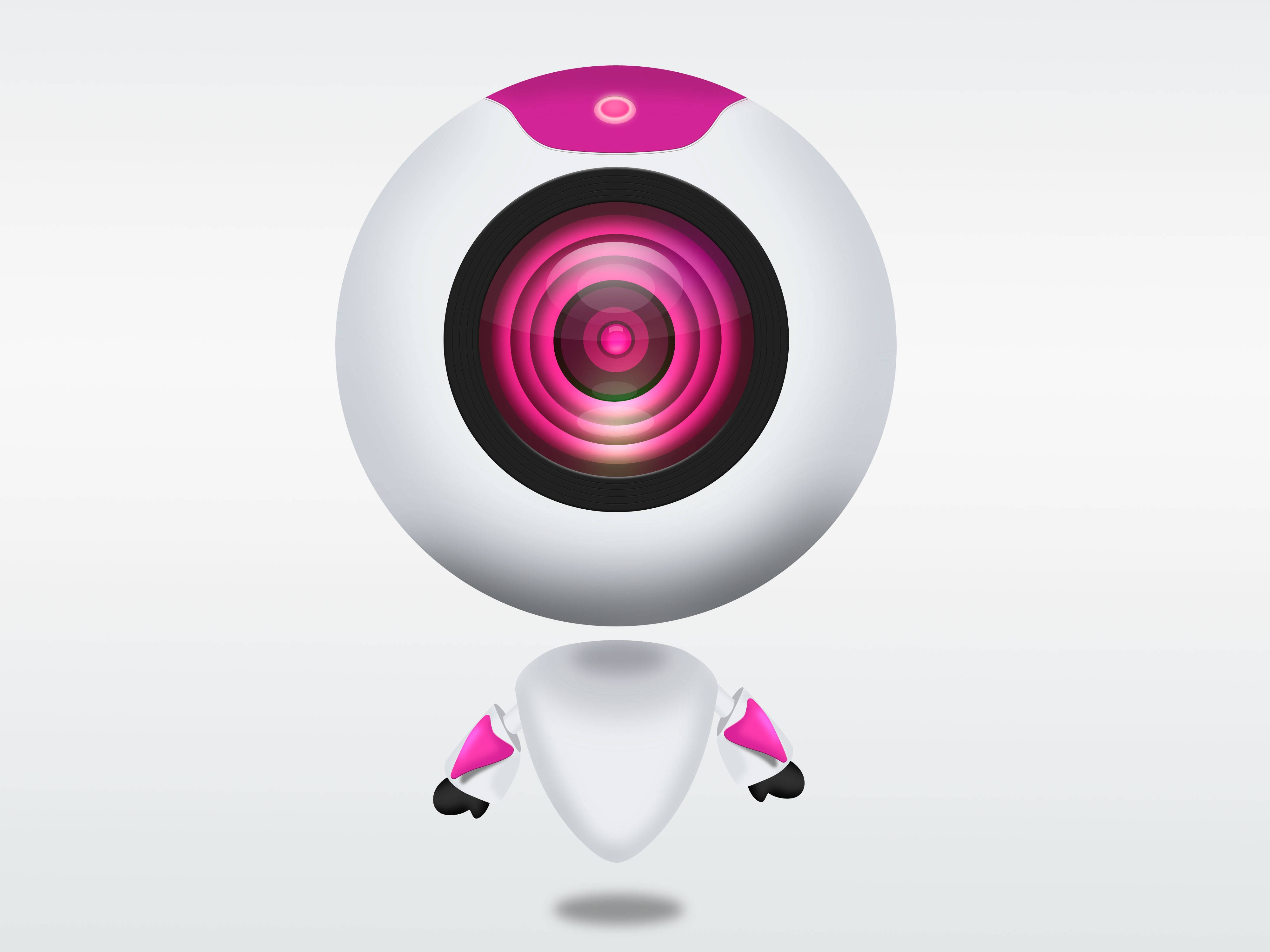 pink white webcam, white spherical robot, pink accents, 4K Desktop Wallpaper