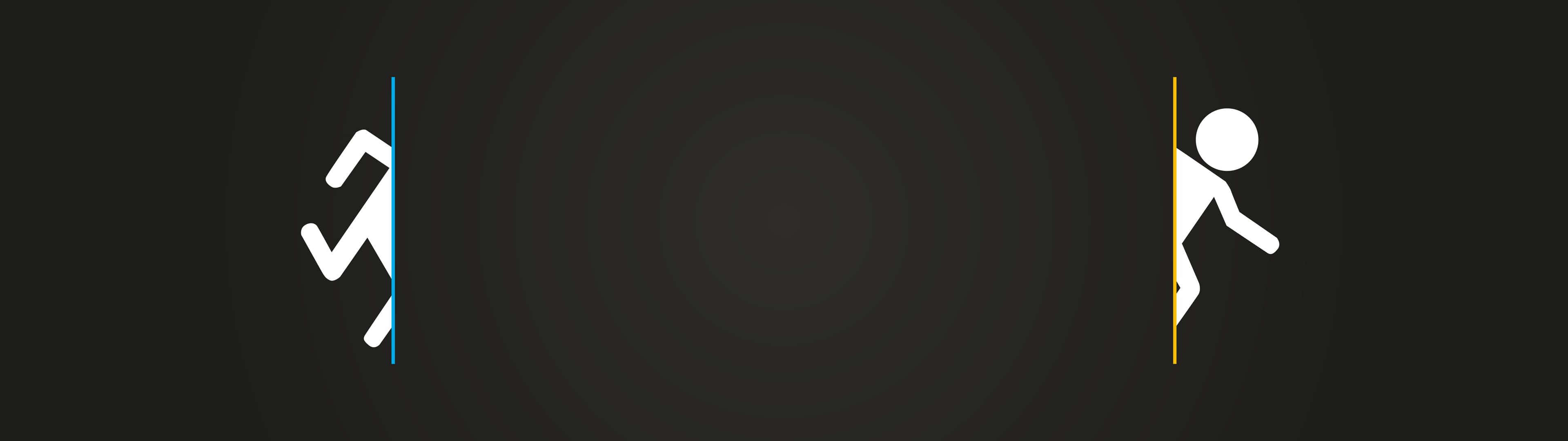 White Stick Figure Portal, multi monitor, dark gradient wall, 4K Desktop Wallpaper