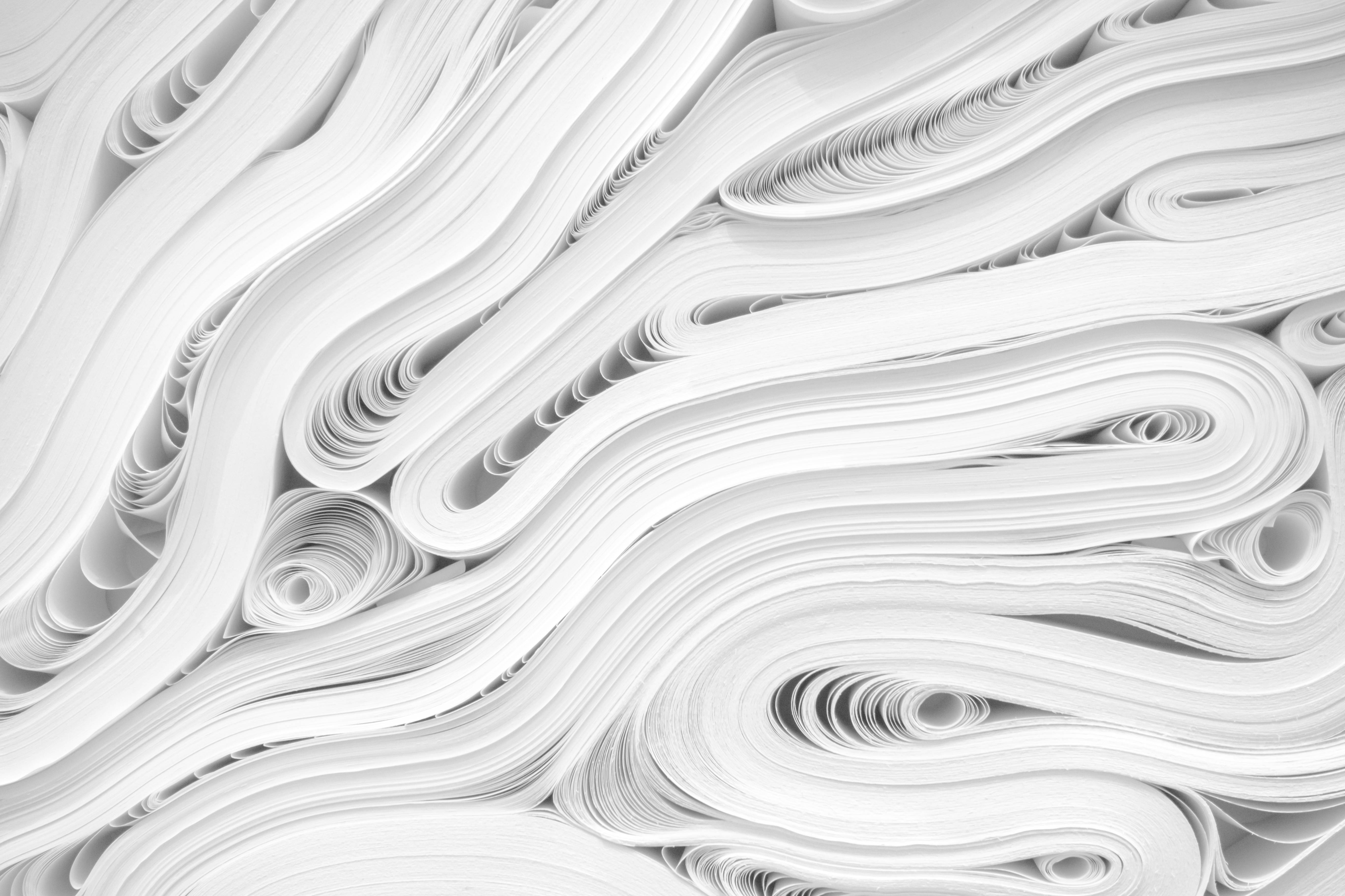 white cloth, white paper scrolls, abstract pattern, 5K Desktop Wallpaper