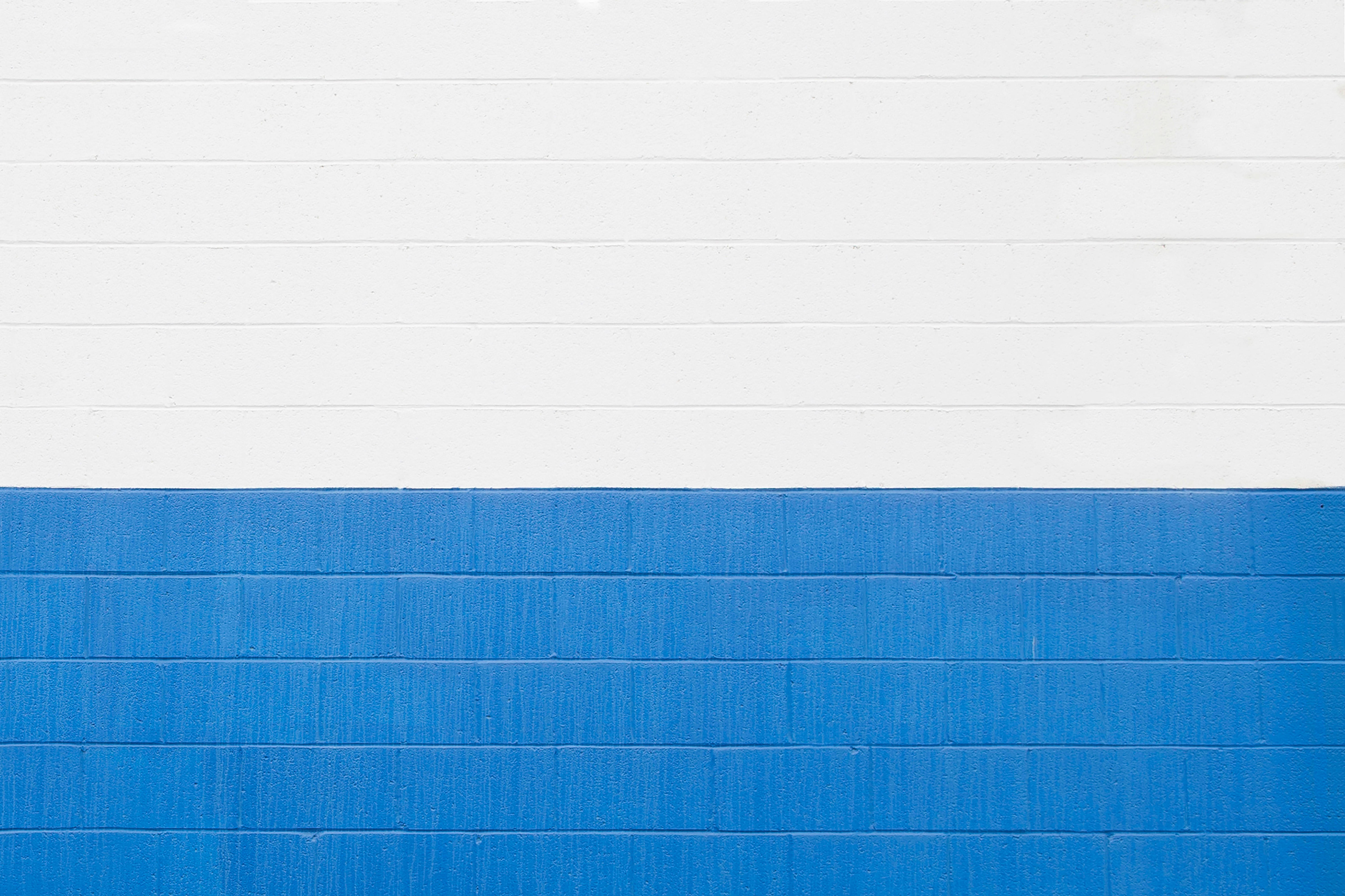 blue, white, brick wall, 5K Desktop Wallpaper