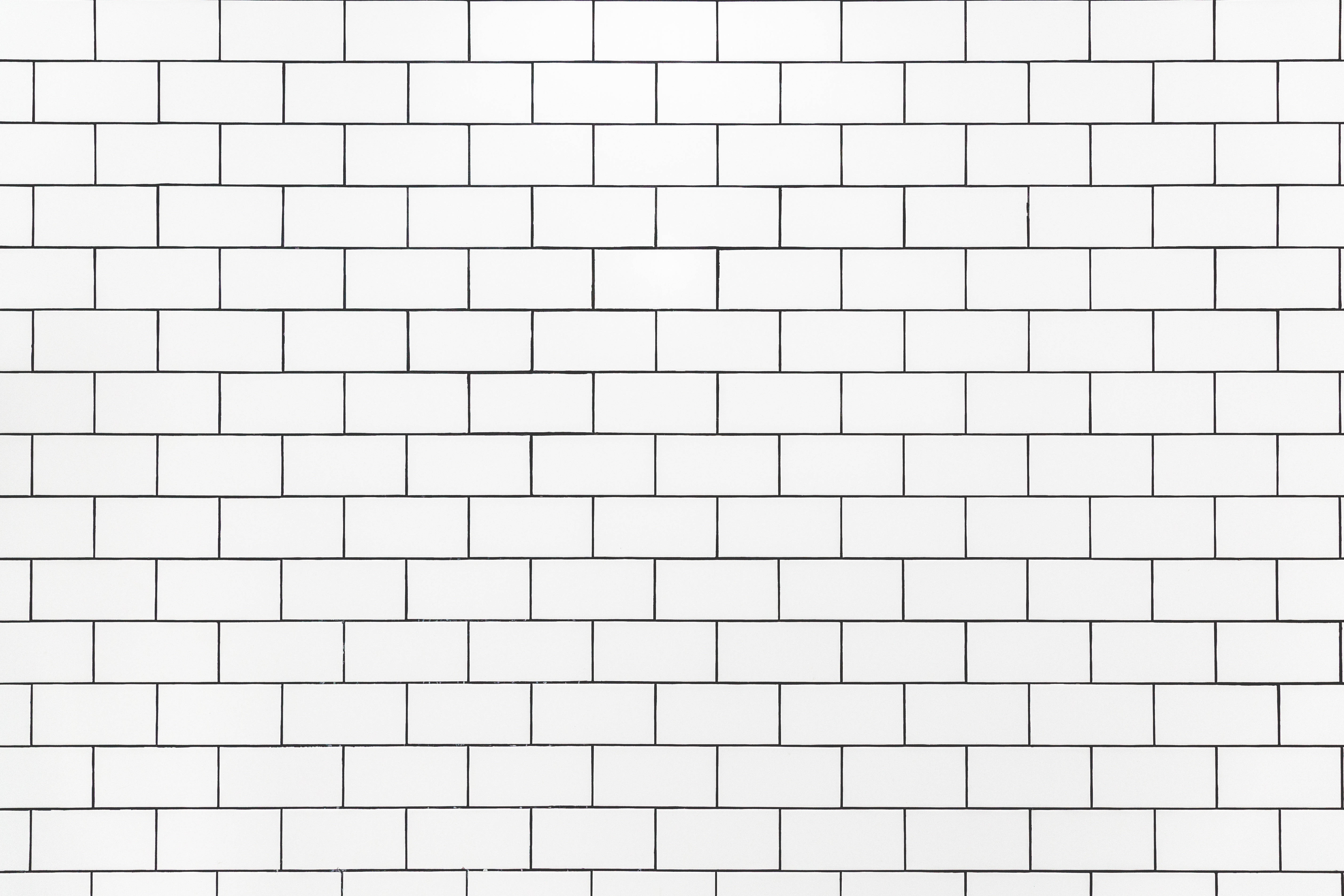 bathroom tile, white brick wall, clean black mortar lines, 5K Desktop Wallpaper