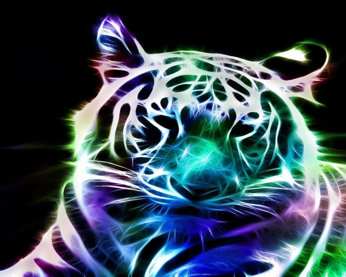 Neon Animal, White Tiger, electric blue green, SD Desktop Wallpaper