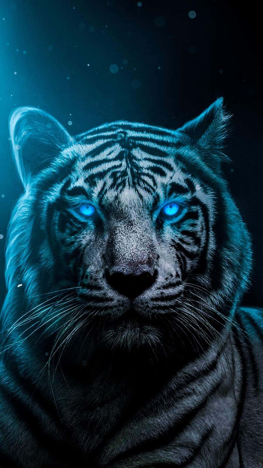 white tiger, glowing blue eyes, dark teal background, HD Phone Wallpaper