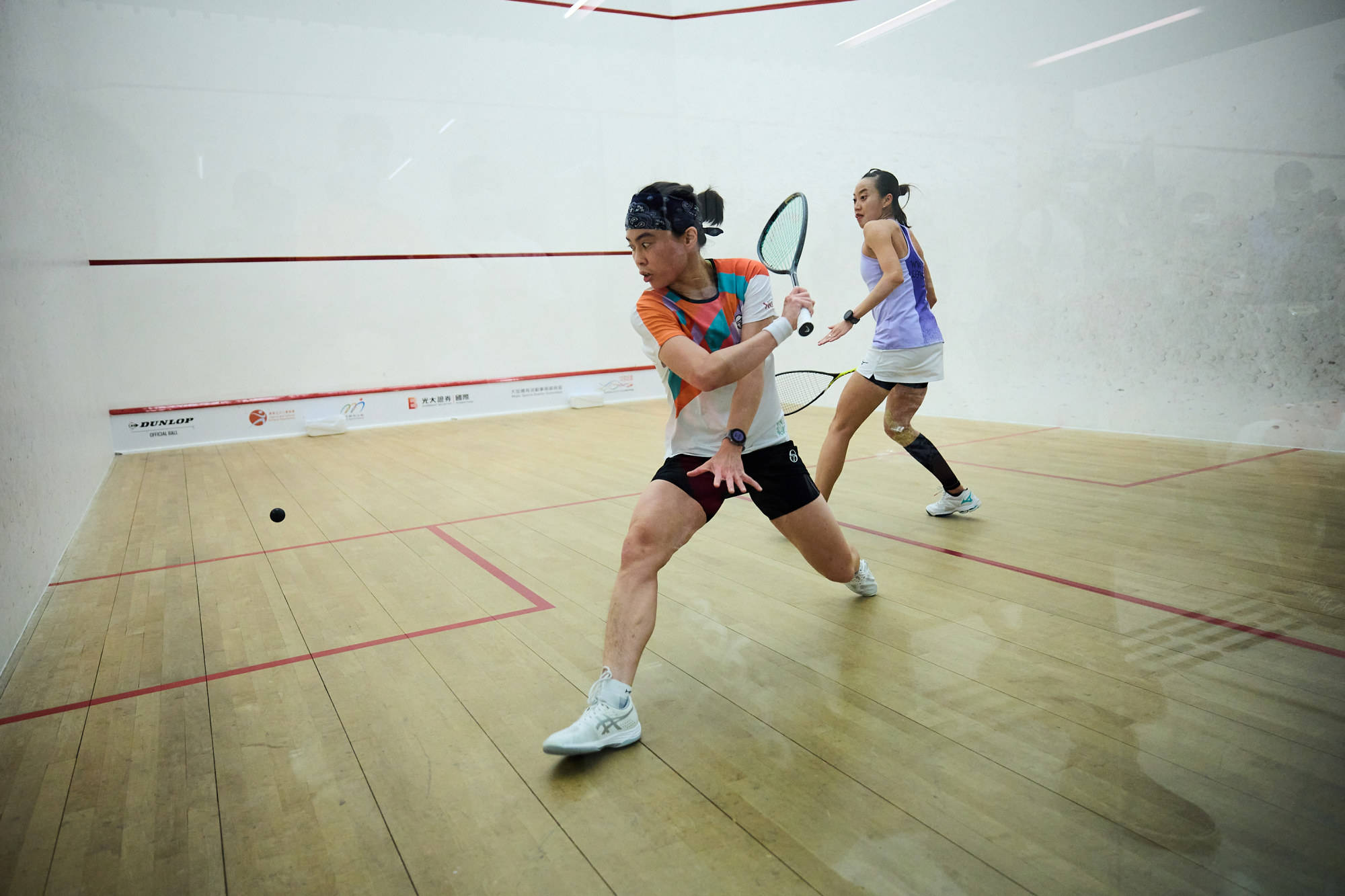 Squash Duo, white room, wooden court, Full HD Desktop Wallpaper