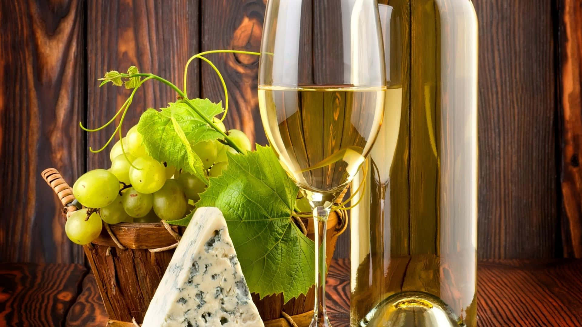 white wine, green grapes, blue cheese, Full HD Desktop Wallpaper