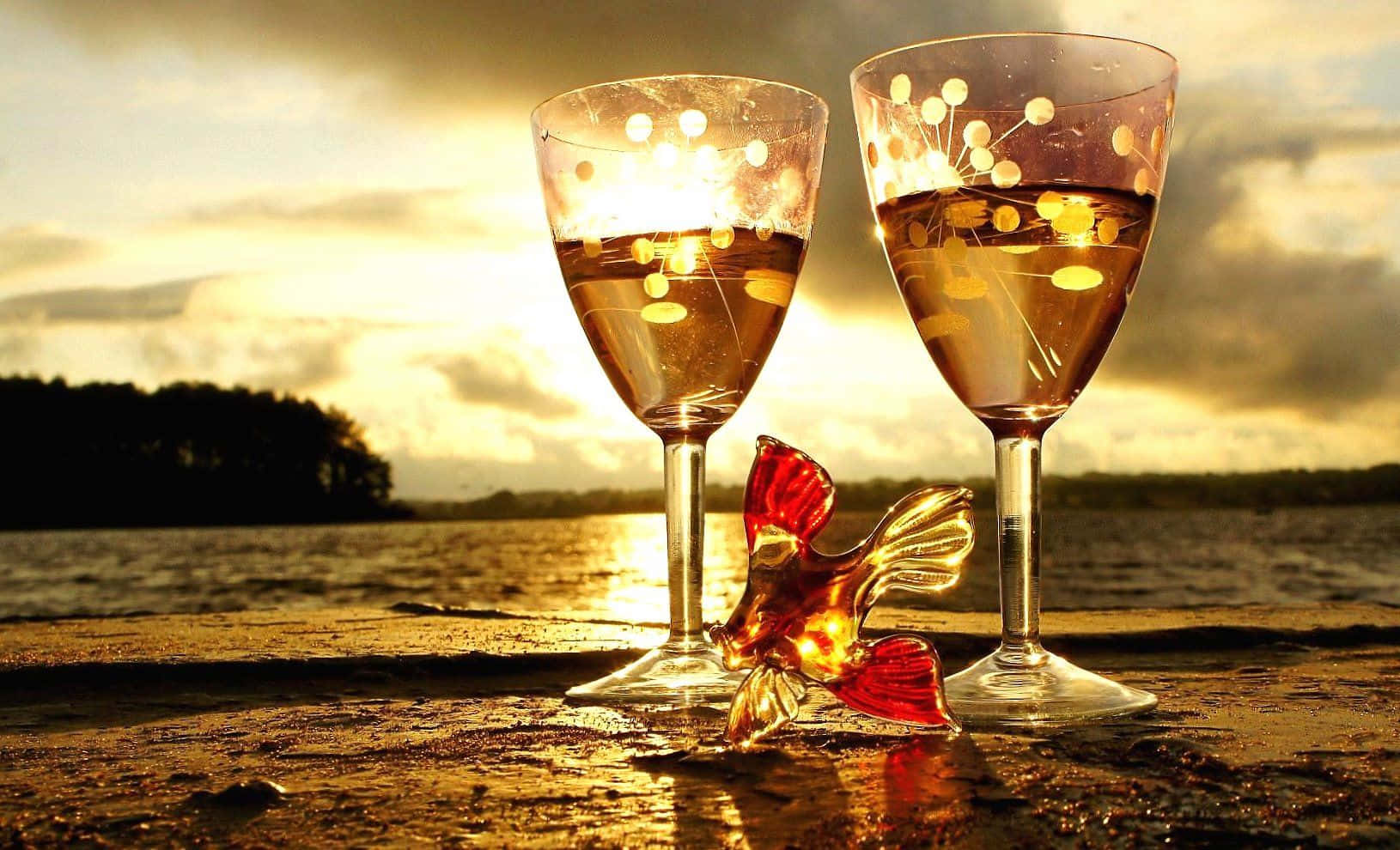 White Wine, champagne flutes, glass fish figurine, HD Desktop Wallpaper
