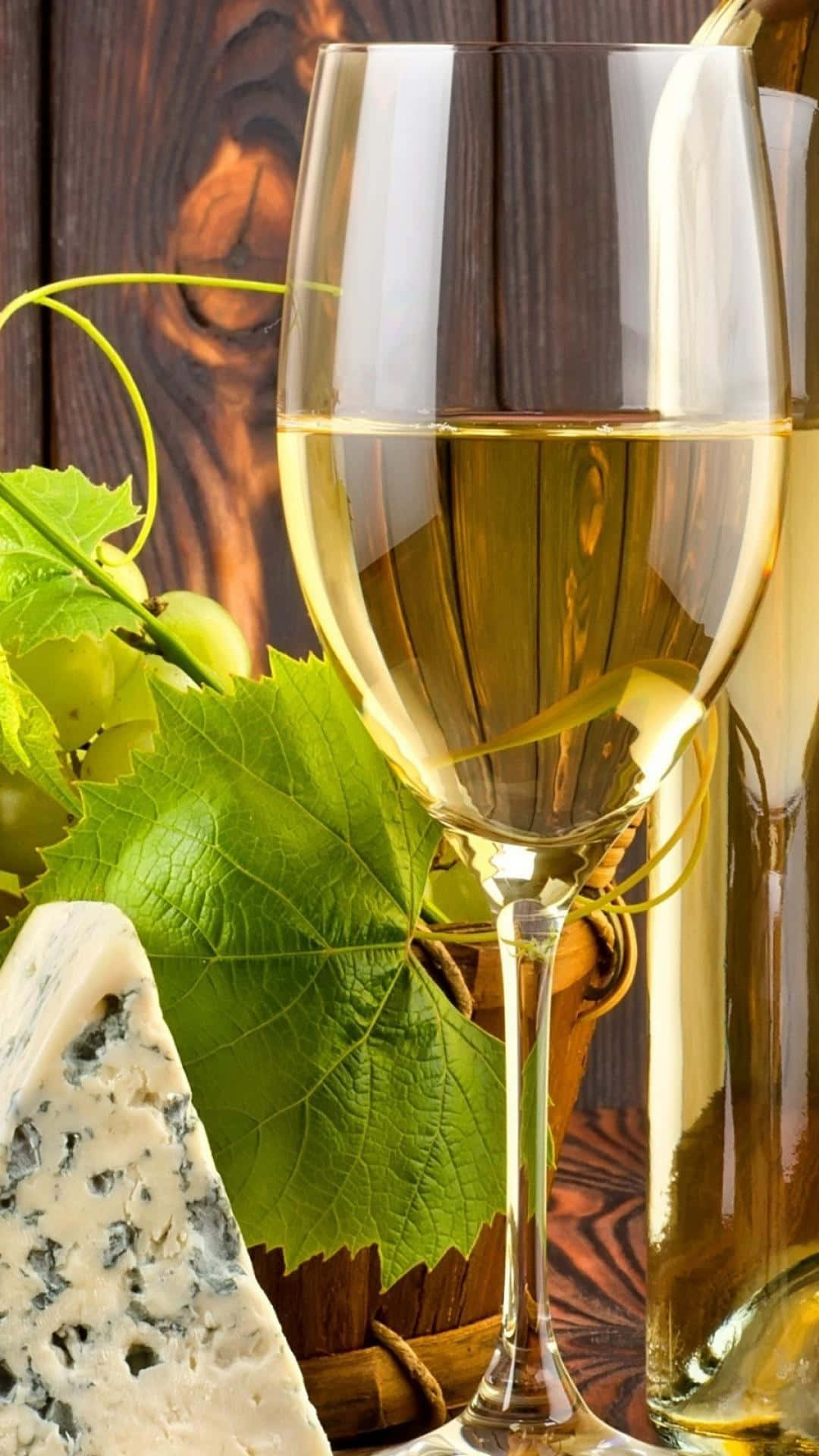 golden white wine, green grapes, blue cheese, Full HD Phone Wallpaper