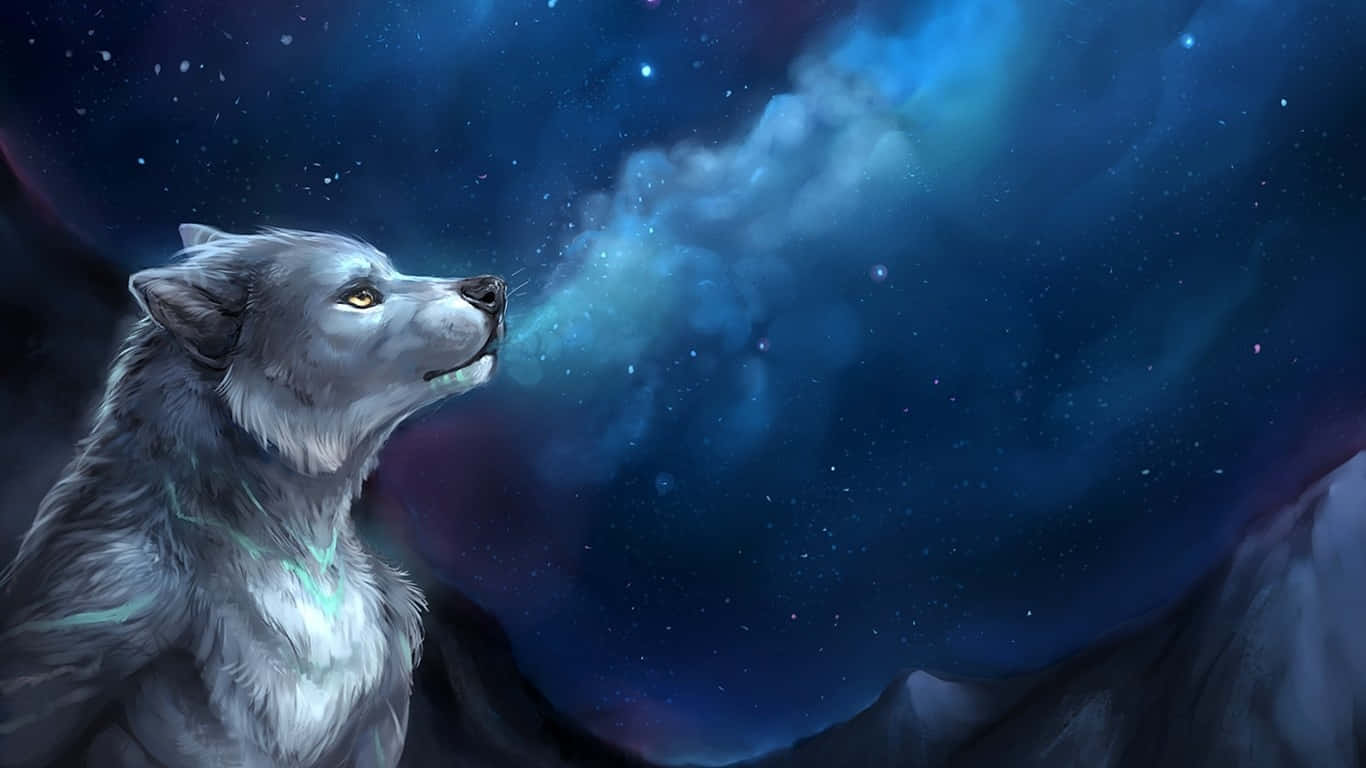 White Wolf, silver wolf, swirling nebula, HD Desktop Wallpaper
