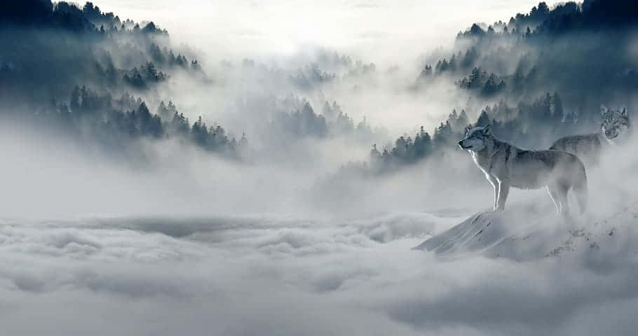 White Wolf, snowy peak, sea of mist, SD Desktop Wallpaper