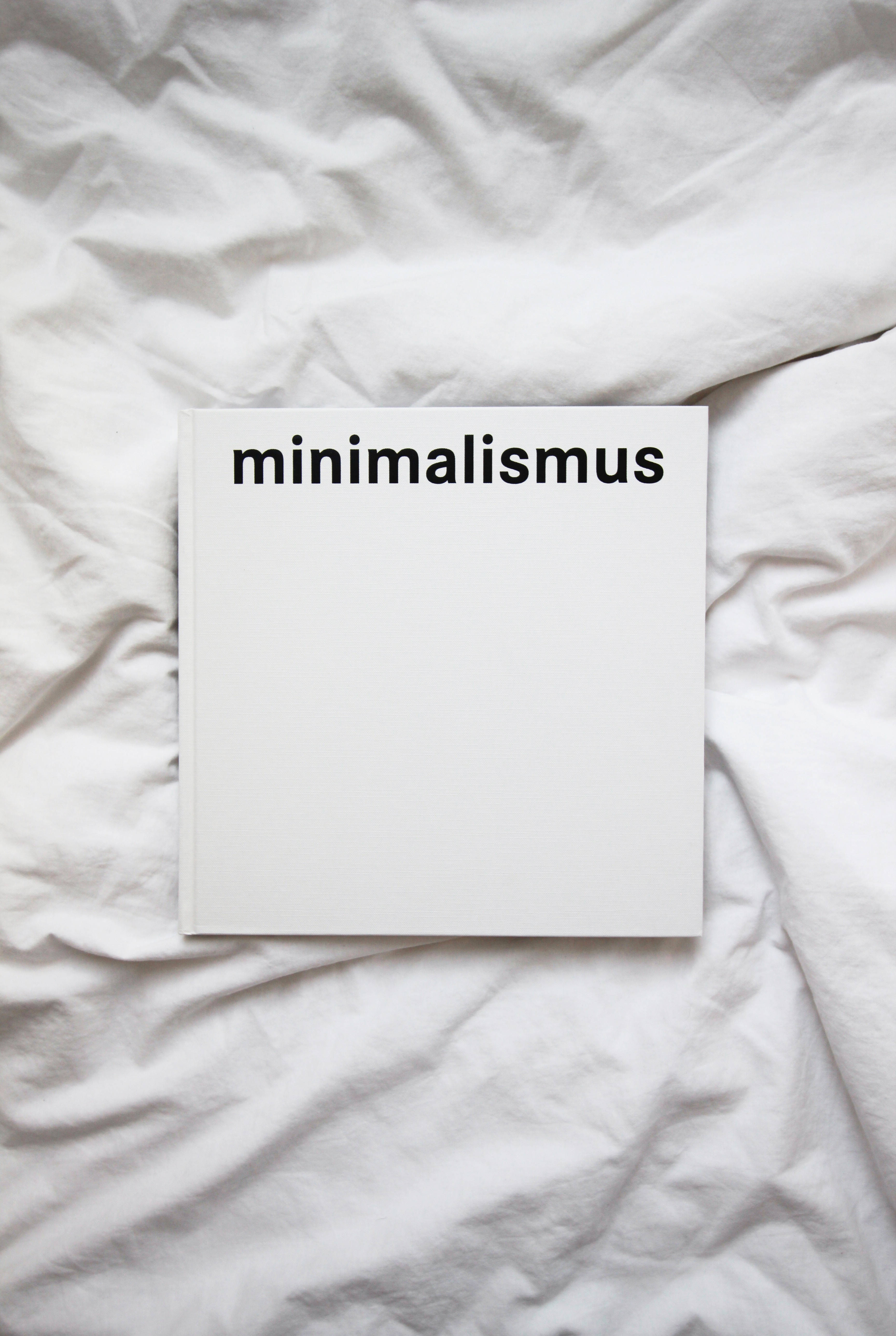 minimalismus, white book, rumpled white bedsheet, 5K Phone Wallpaper