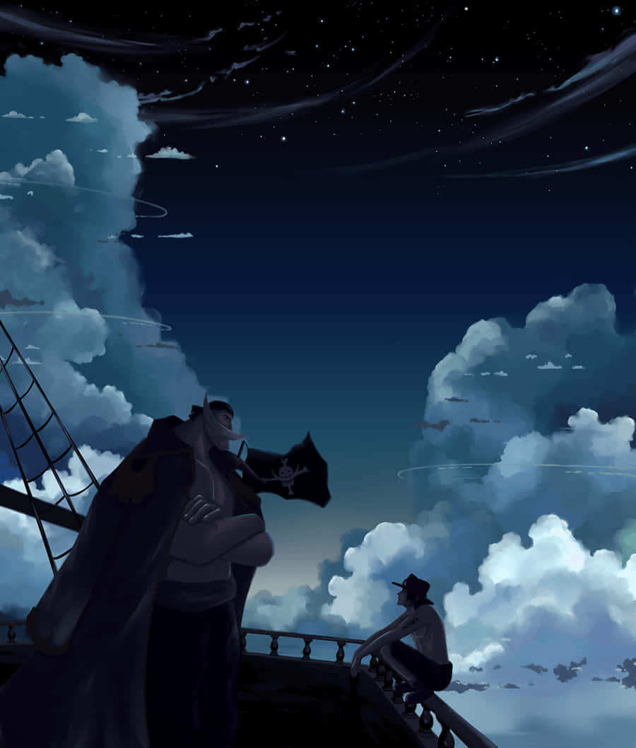 Whitebeard, pirate flag, starry night sky, SD Phone Wallpaper