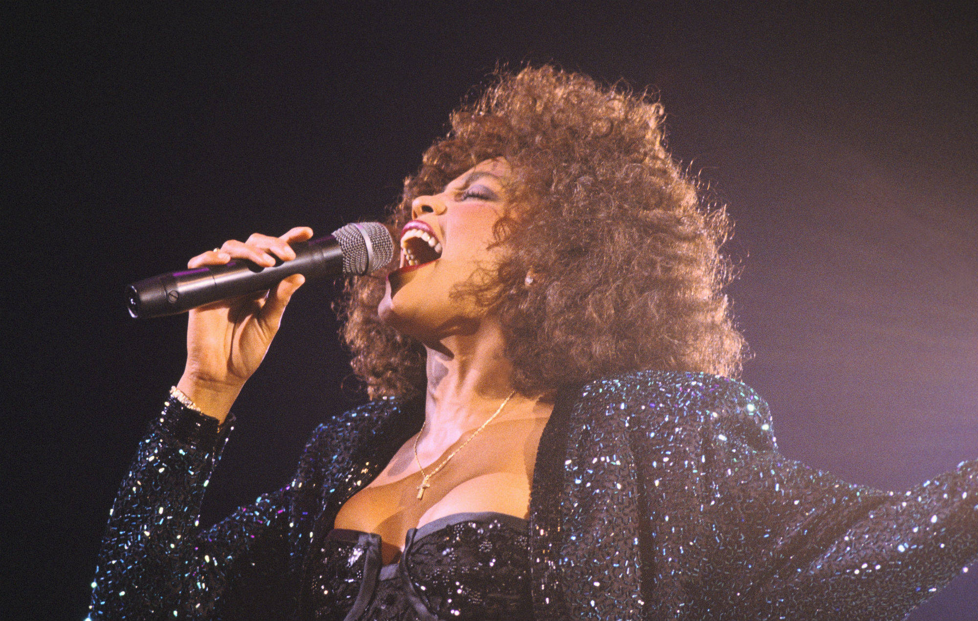 Whitney Houston, concert, voluminous afro, Full HD Desktop Wallpaper