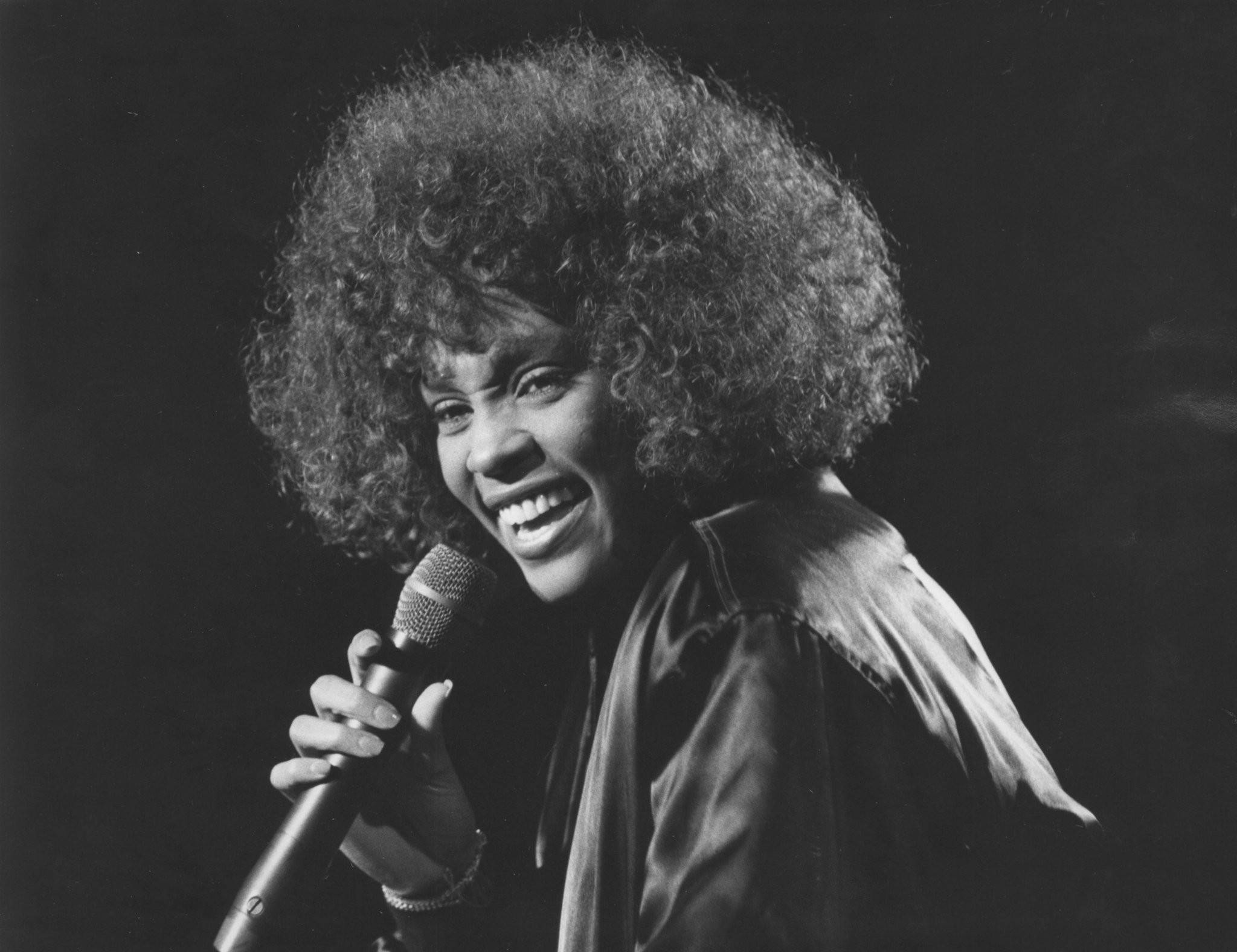 Whitney Houston, afro hair, laughing, Full HD Desktop Wallpaper
