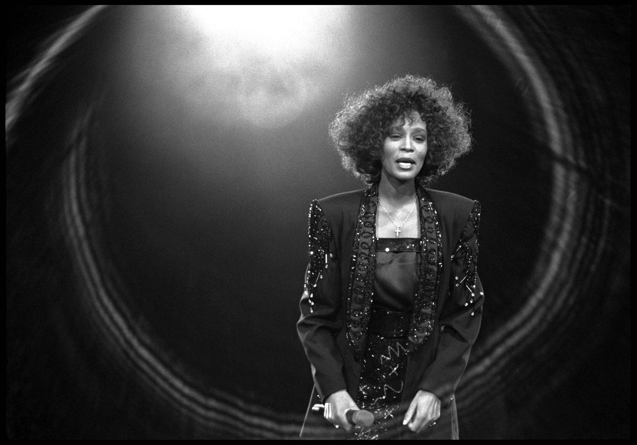 Whitney Houston, black blazer, voluminous curls, Full HD Desktop Wallpaper