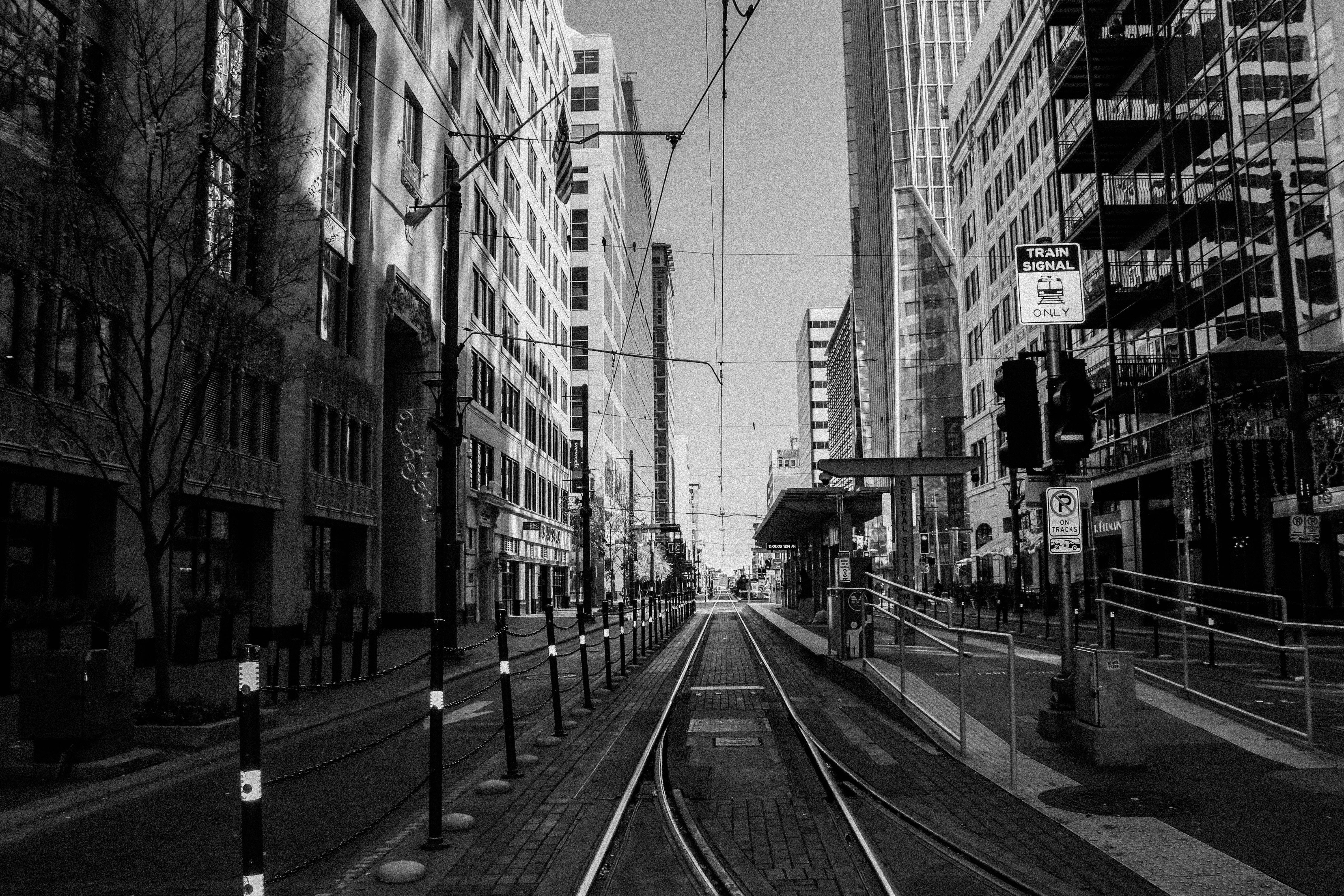 Whitney Houston, urban street view, tram tracks, 5K Desktop Wallpaper