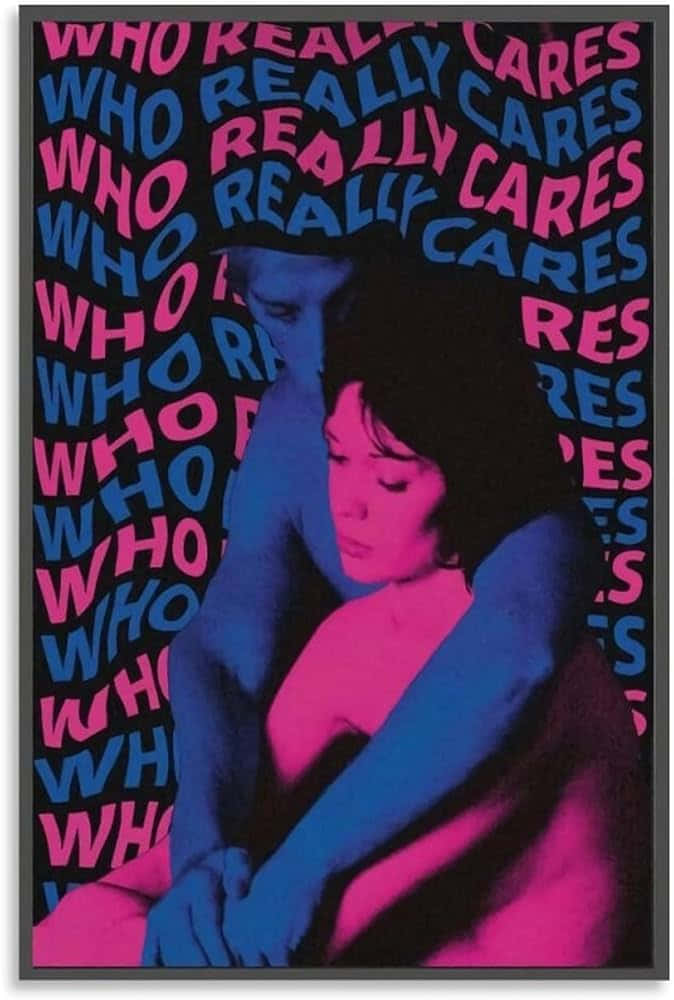 Who Really Cares T V Girl, bold pink and blue tones, repeating text background, SD Phone Wallpaper