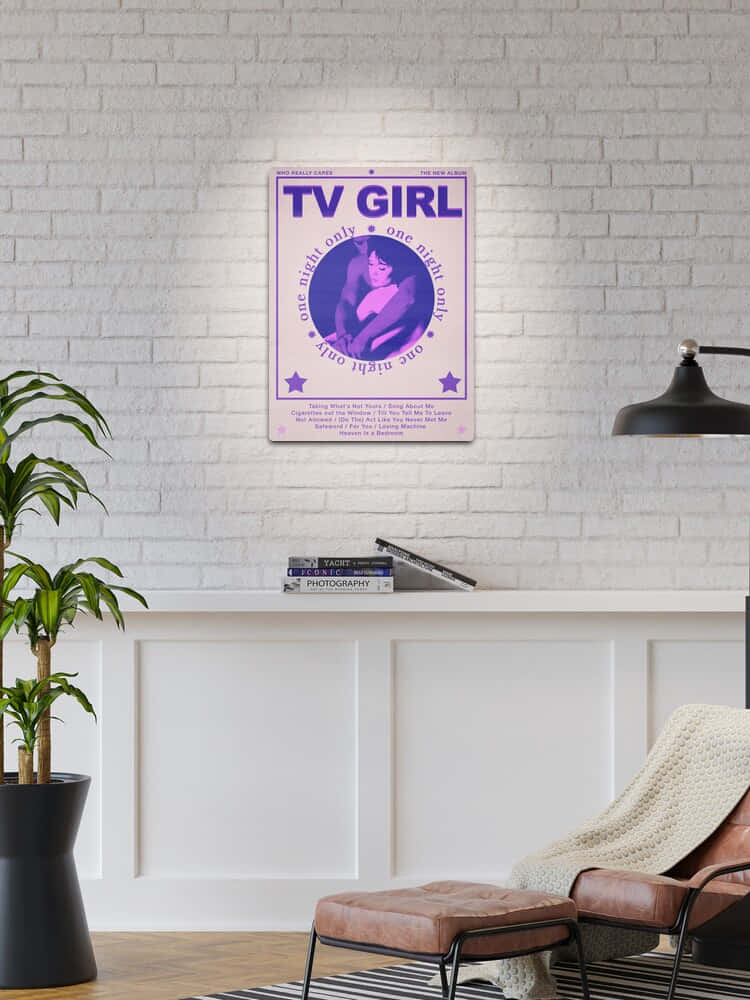 TV Girl, purple, white brick wall, SD Phone Wallpaper