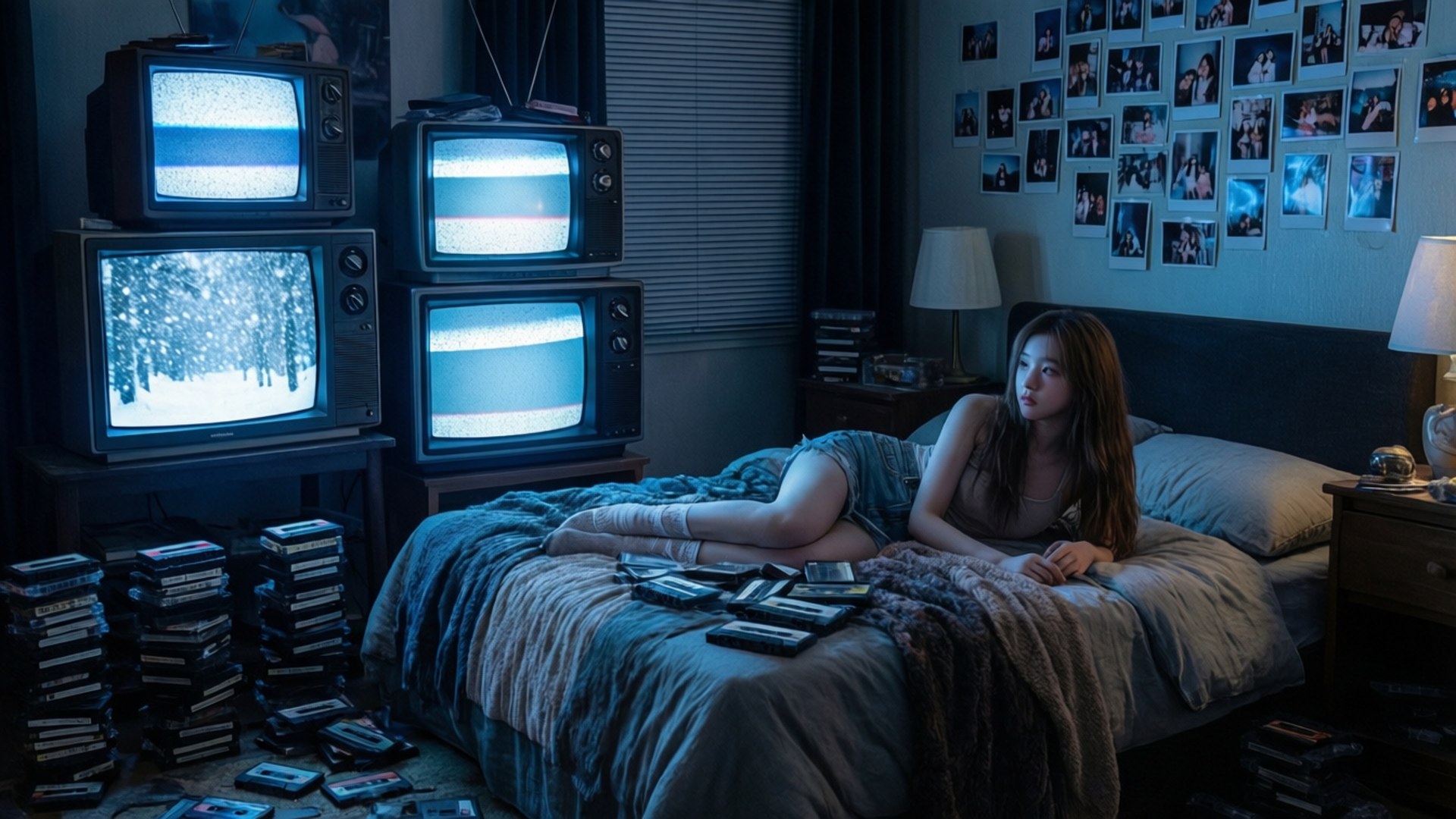CRT TVs, bedroom, girl, Full HD Desktop Wallpaper