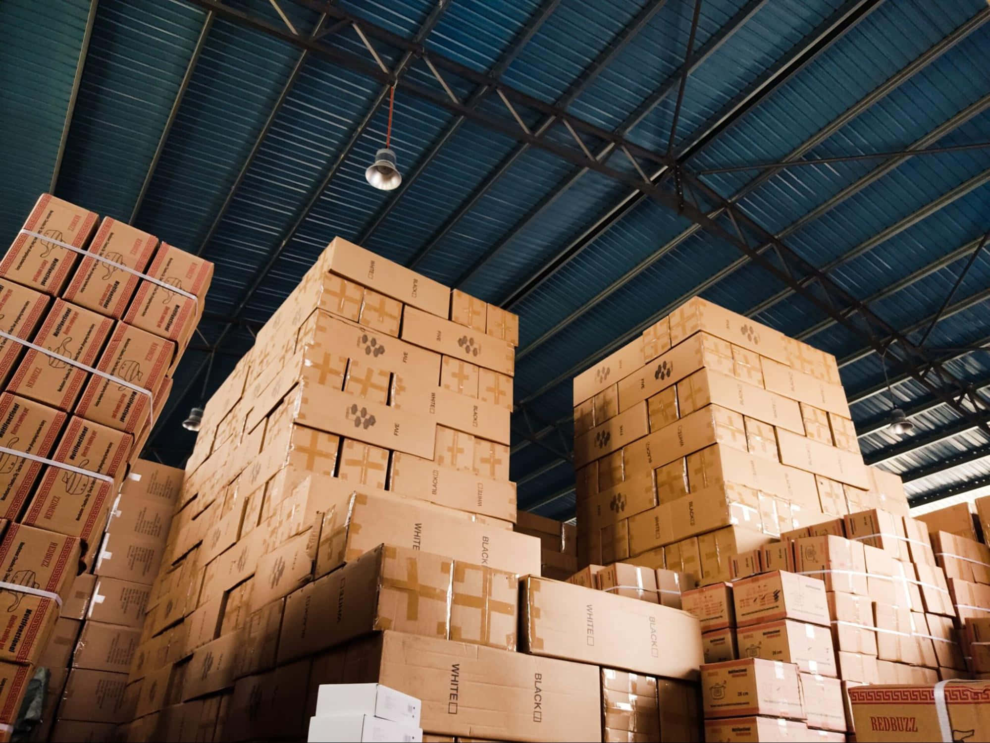 brown cardboard boxes, warehouse, blue corrugated metal roof, Full HD Desktop Wallpaper