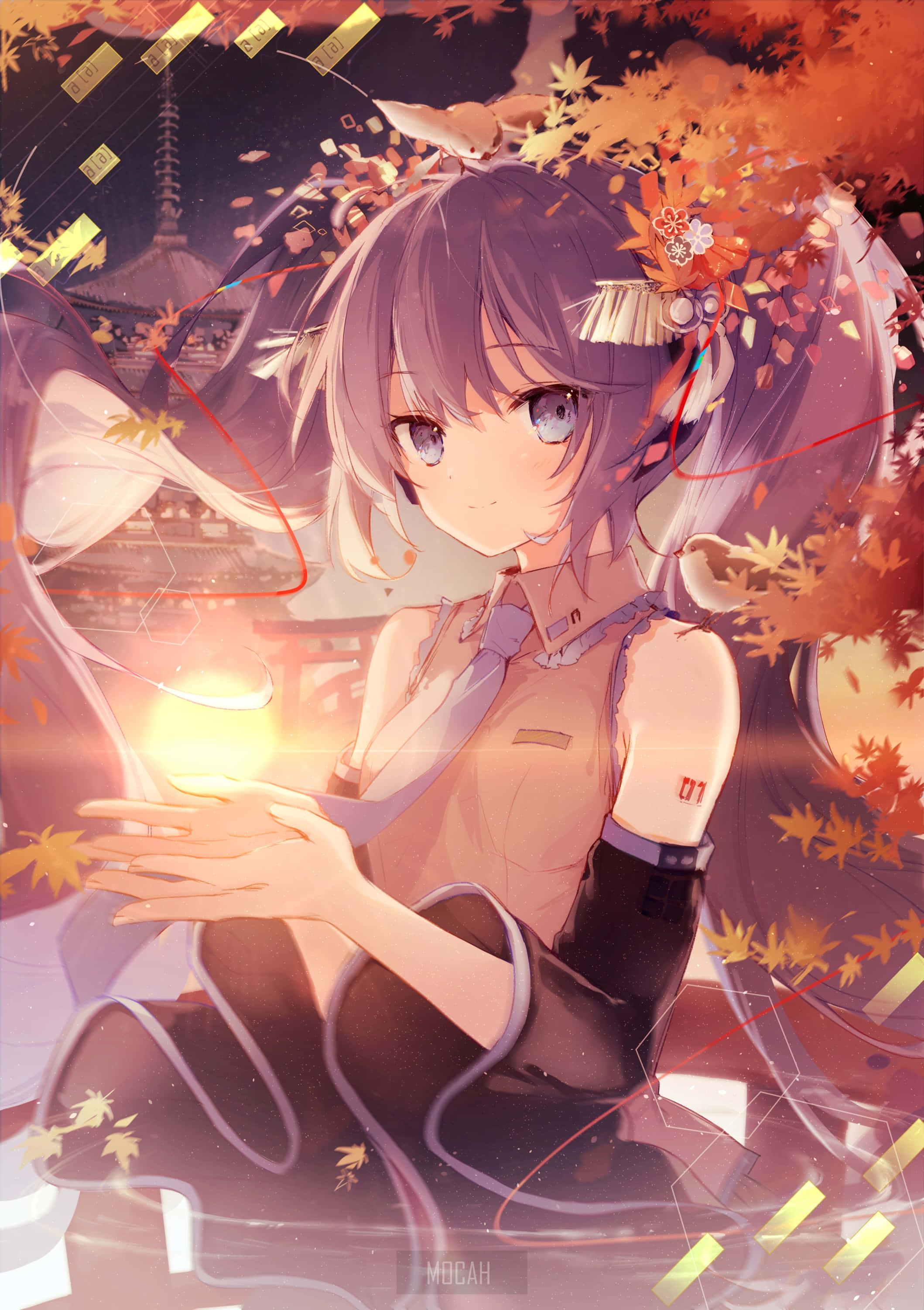 autumn magic anime girl, purple-haired anime girl, school uniform, 2K Phone Wallpaper