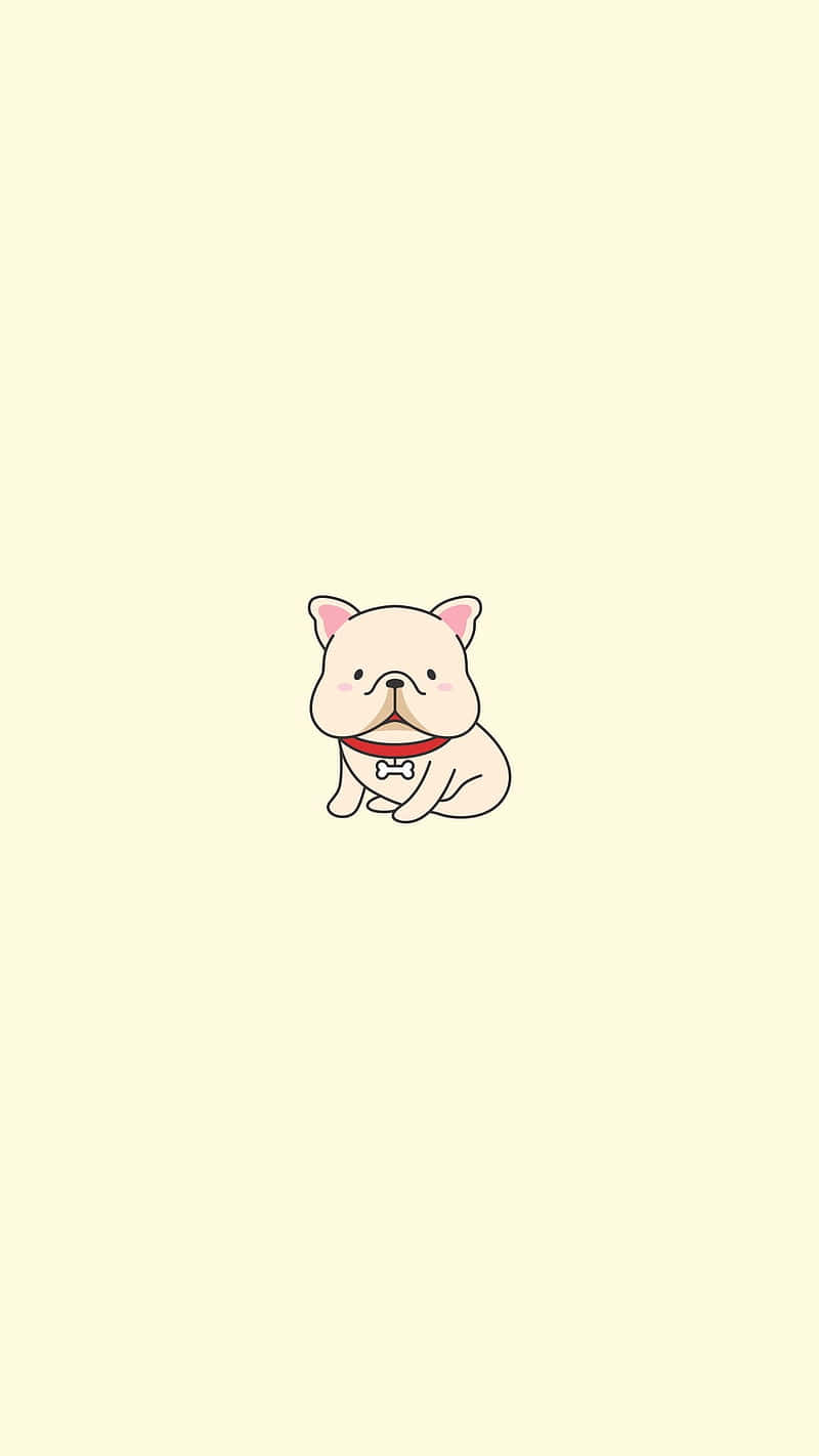 cute cartoon French bulldog, pink ears, red collar, HD Phone Wallpaper