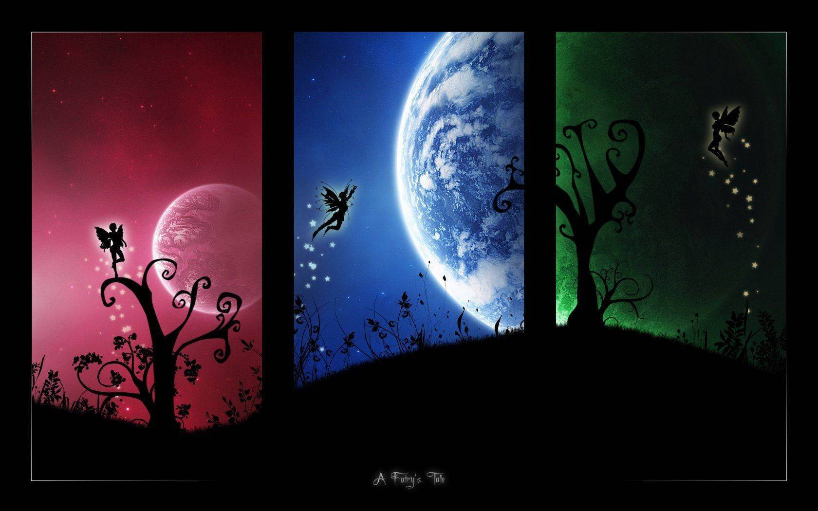 Wiccan, magical forests, silhouetted fairies, HD Desktop Wallpaper