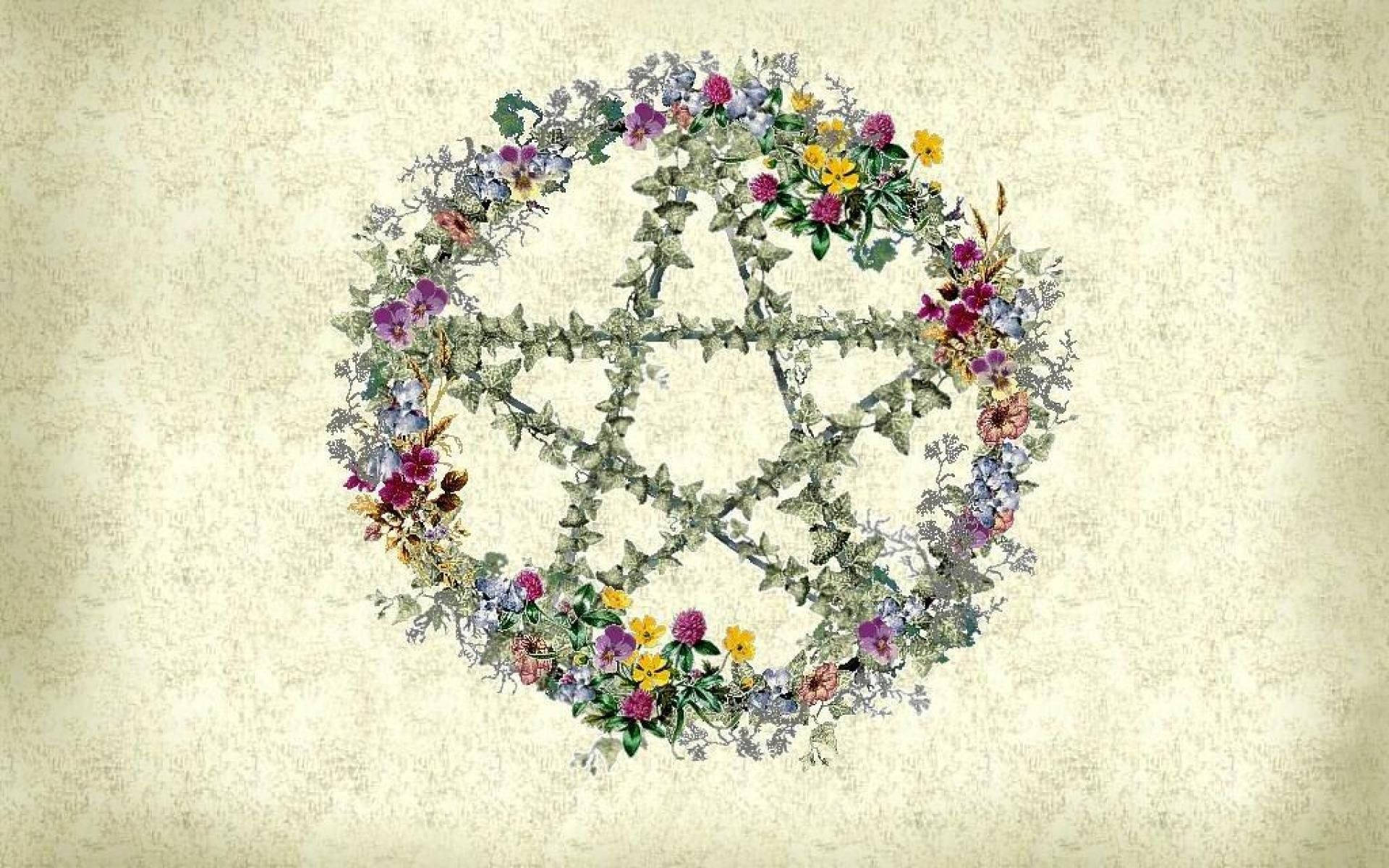 Wiccan, floral pentacle, pentagram, Full HD Desktop Wallpaper
