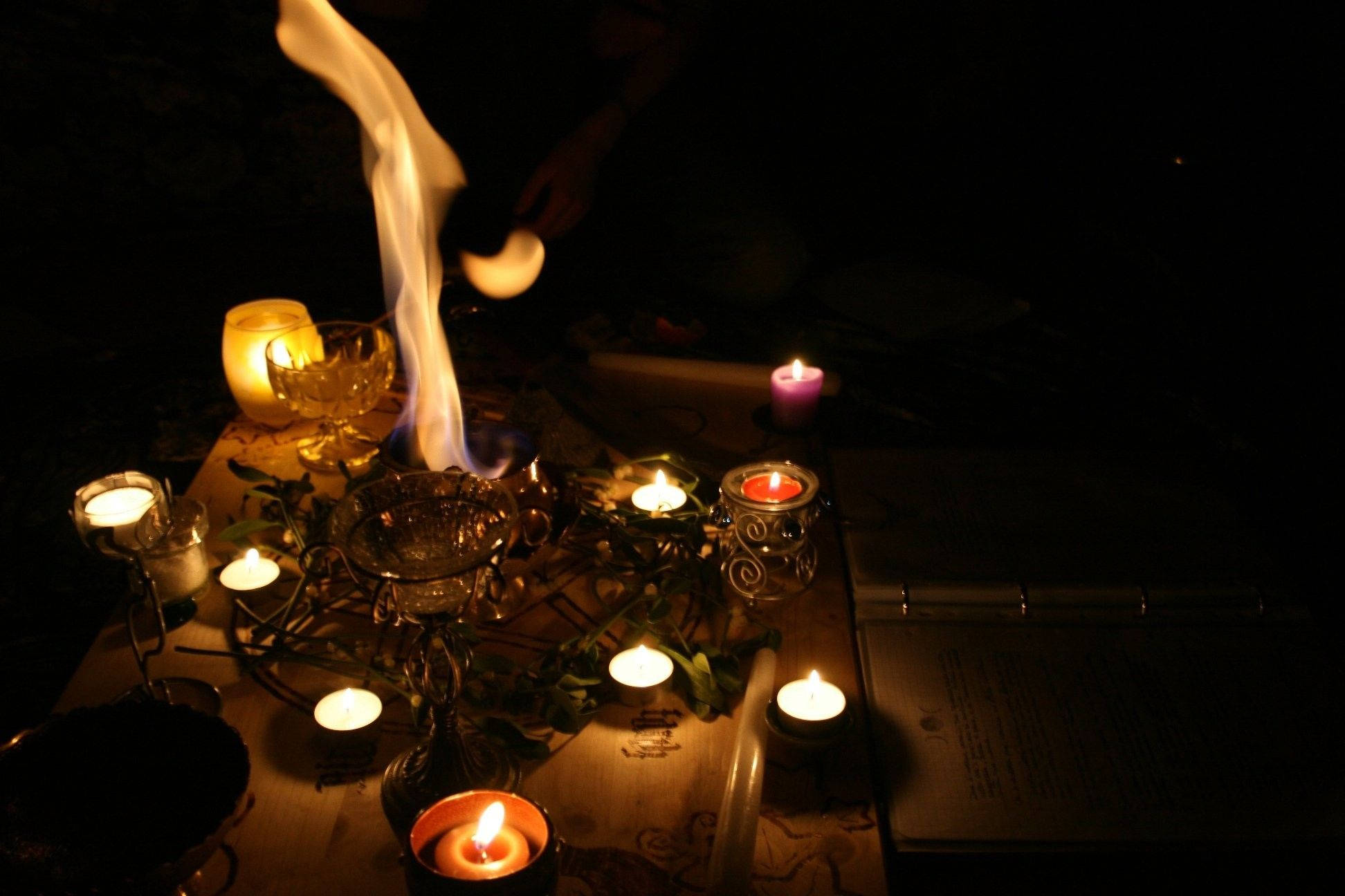 Wiccan, altar, flickering candles, Full HD Desktop Wallpaper