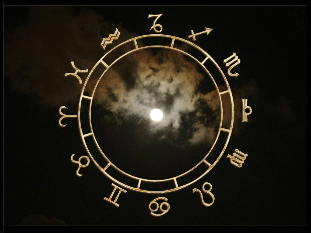 Wiccan, golden zodiac wheel, astrological symbols, SD Desktop Wallpaper